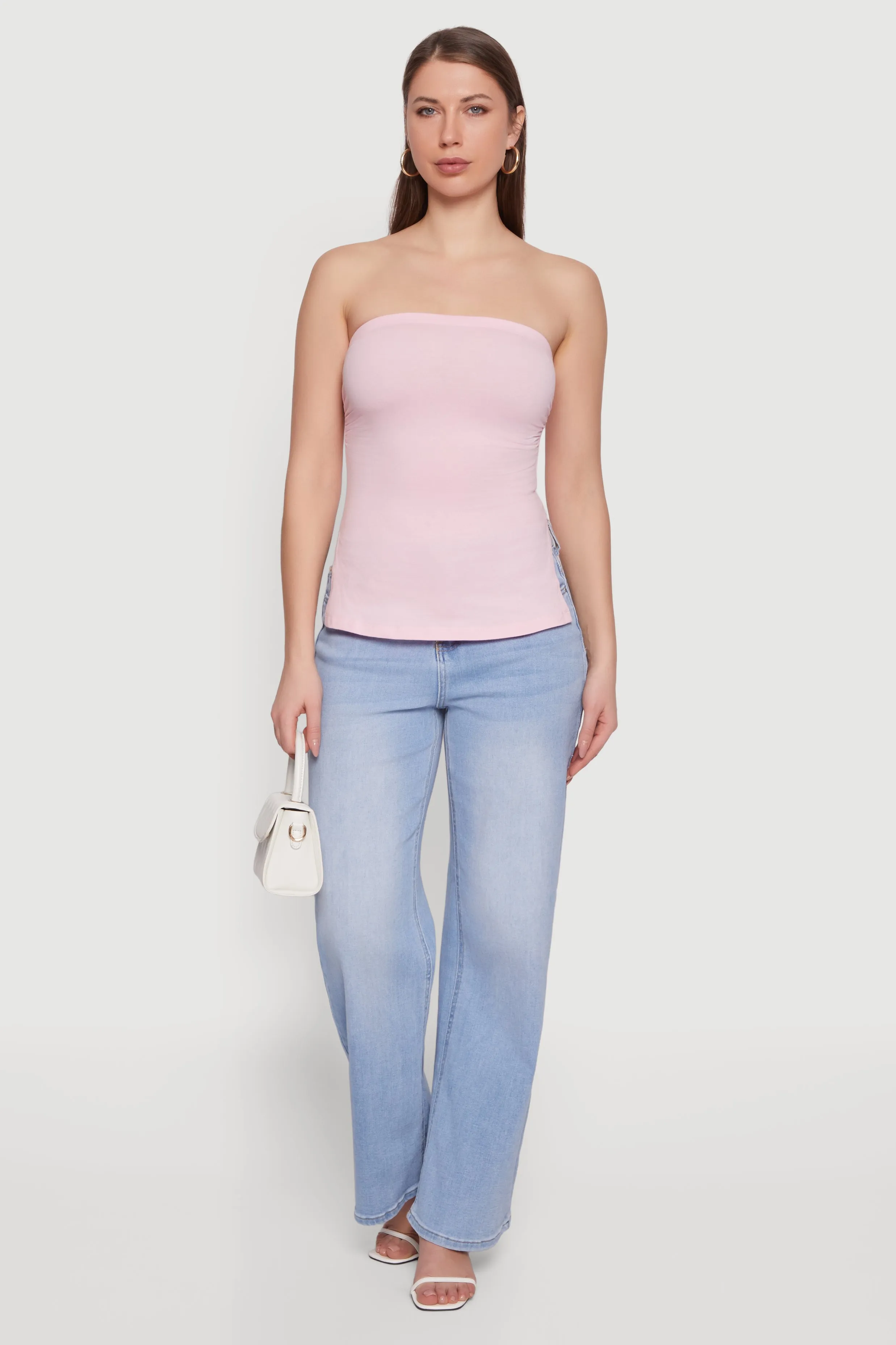 Ruched Side Tube Top with Side Slits sold by Rainbow