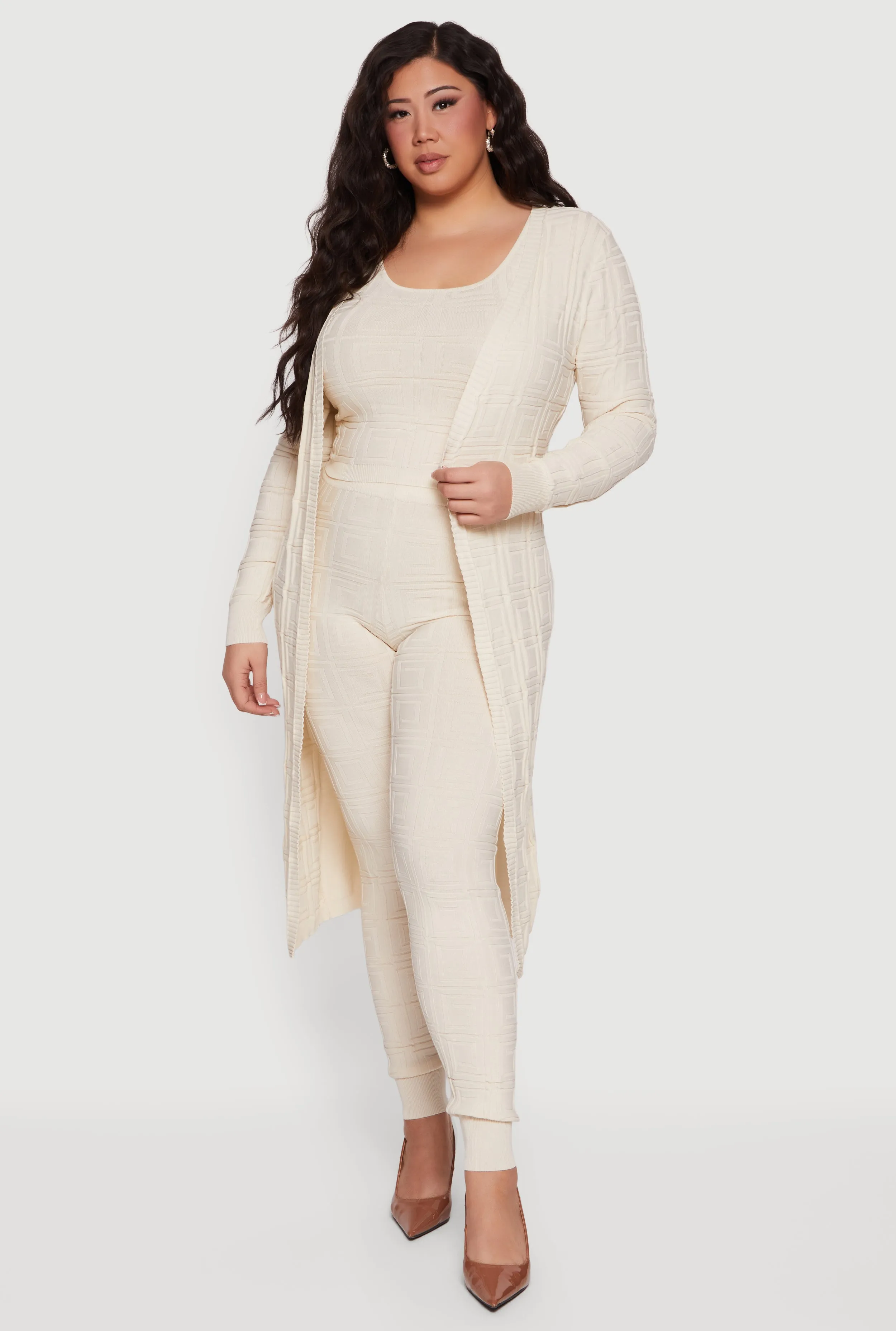 Plus Size Greek Key Long Sleeve Open Front Duster sold by Rainbow product image thumbnail 3