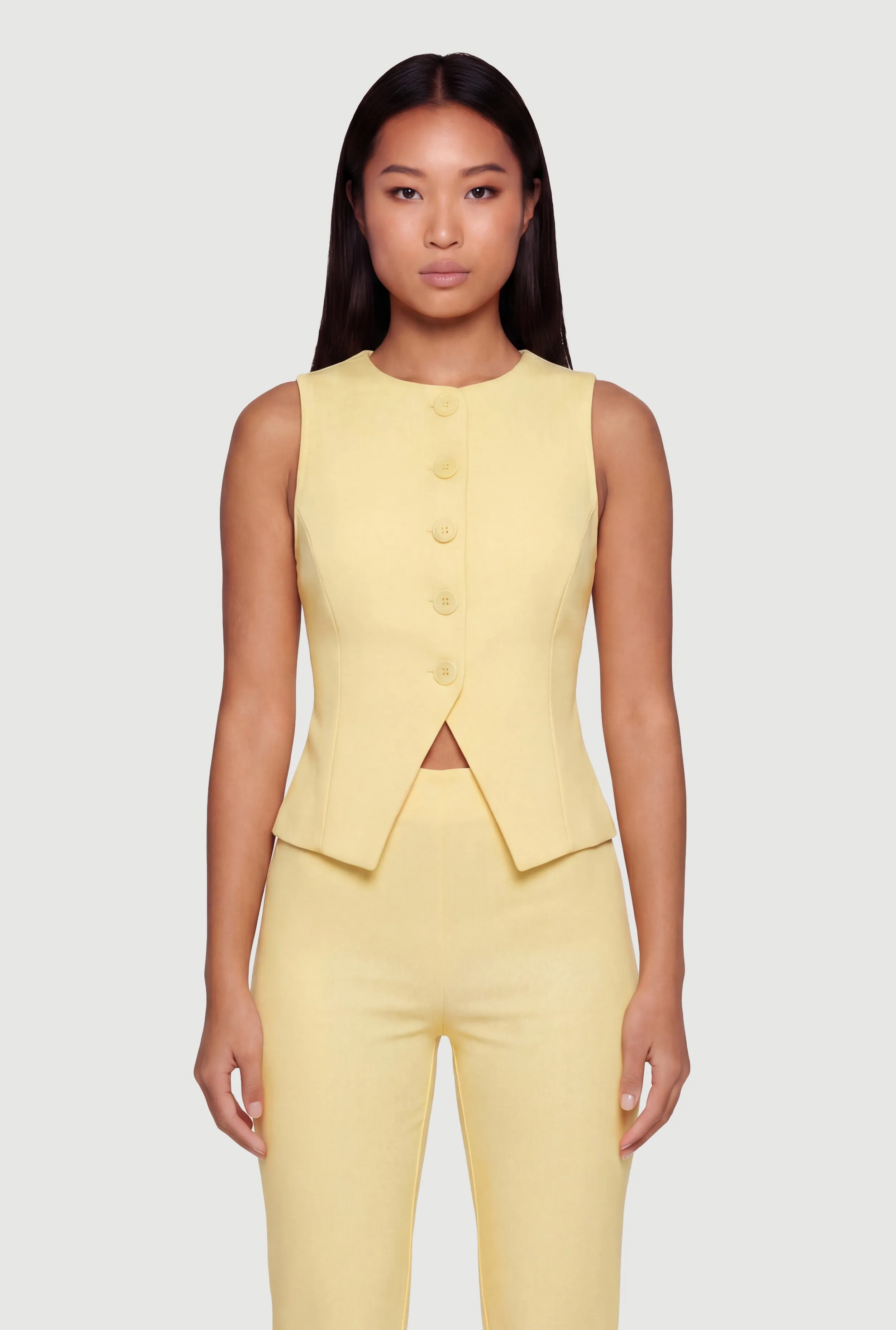 Front Slit Crepe Knit Blazer Vest sold by Rainbow