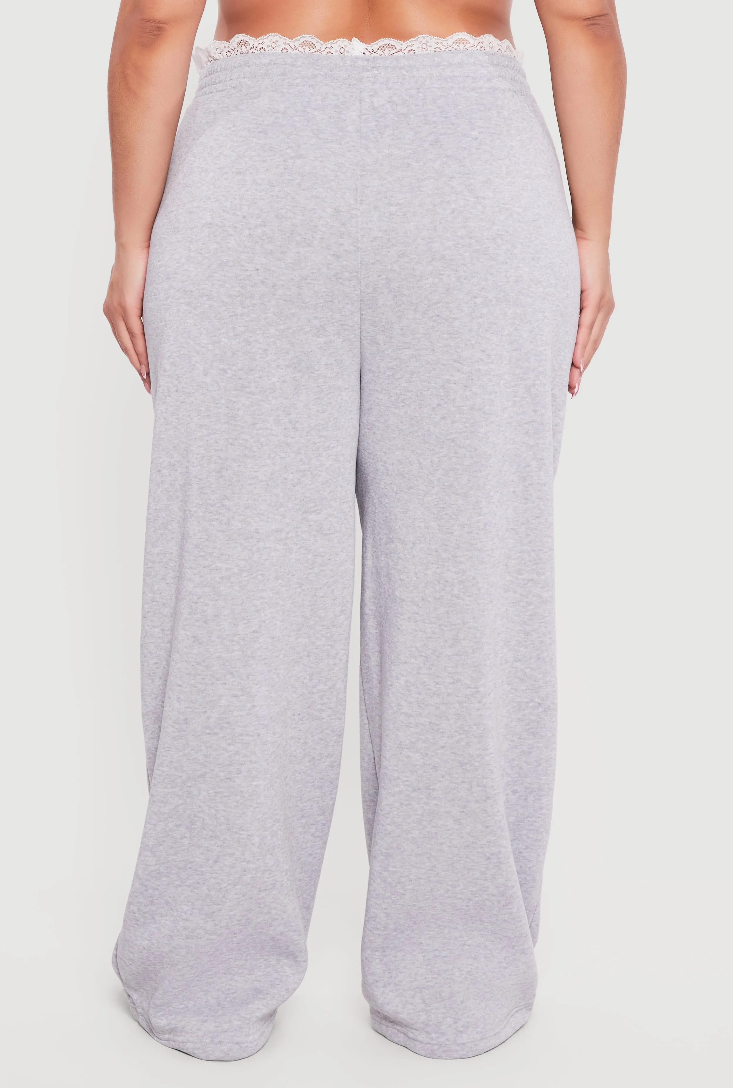 Plus Size Lace Trim High Waisted Wide Leg Sweatpants sold by Rainbow product image thumbnail 5