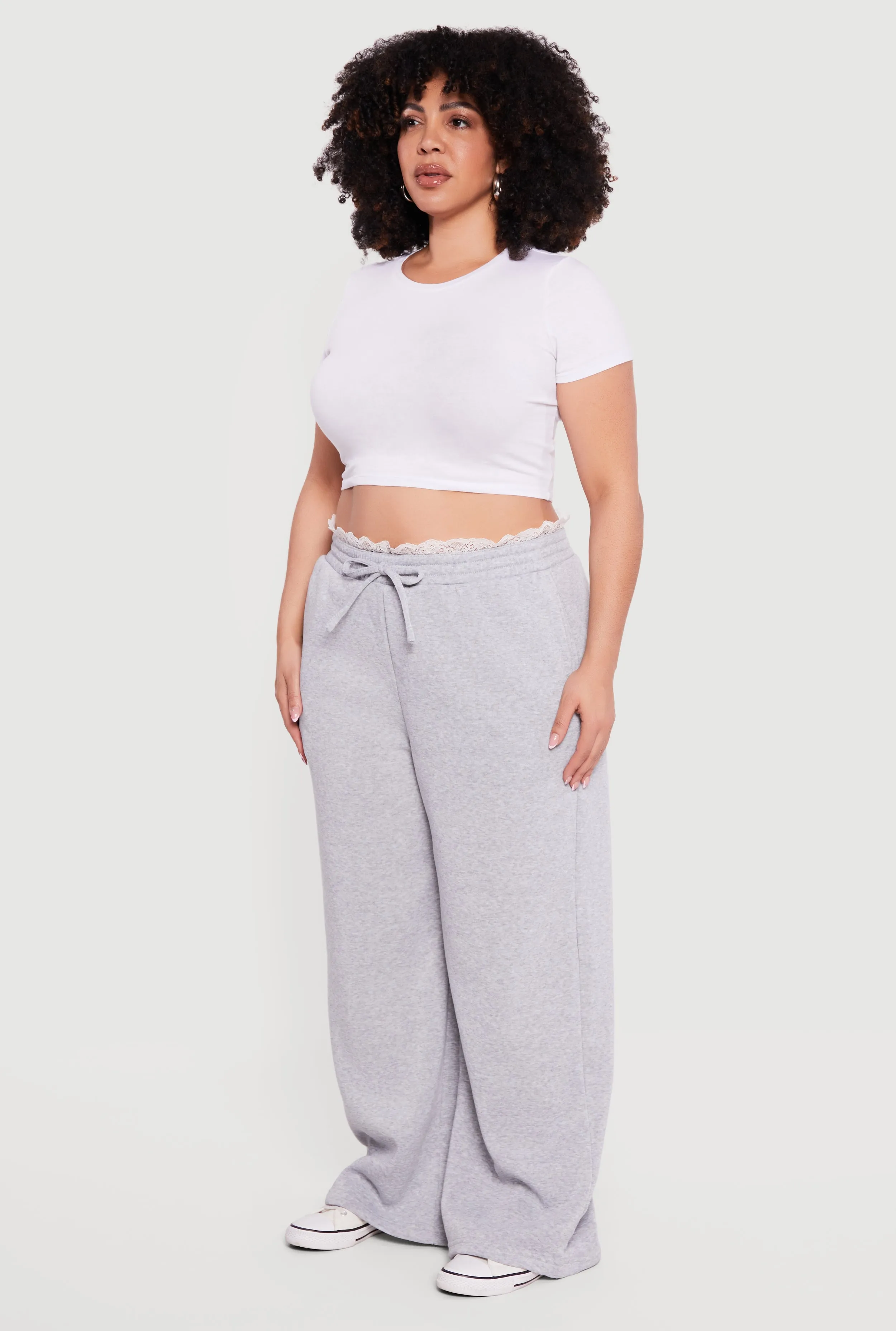 Plus Size Lace Trim High Waisted Wide Leg Sweatpants sold by Rainbow product image thumbnail 2