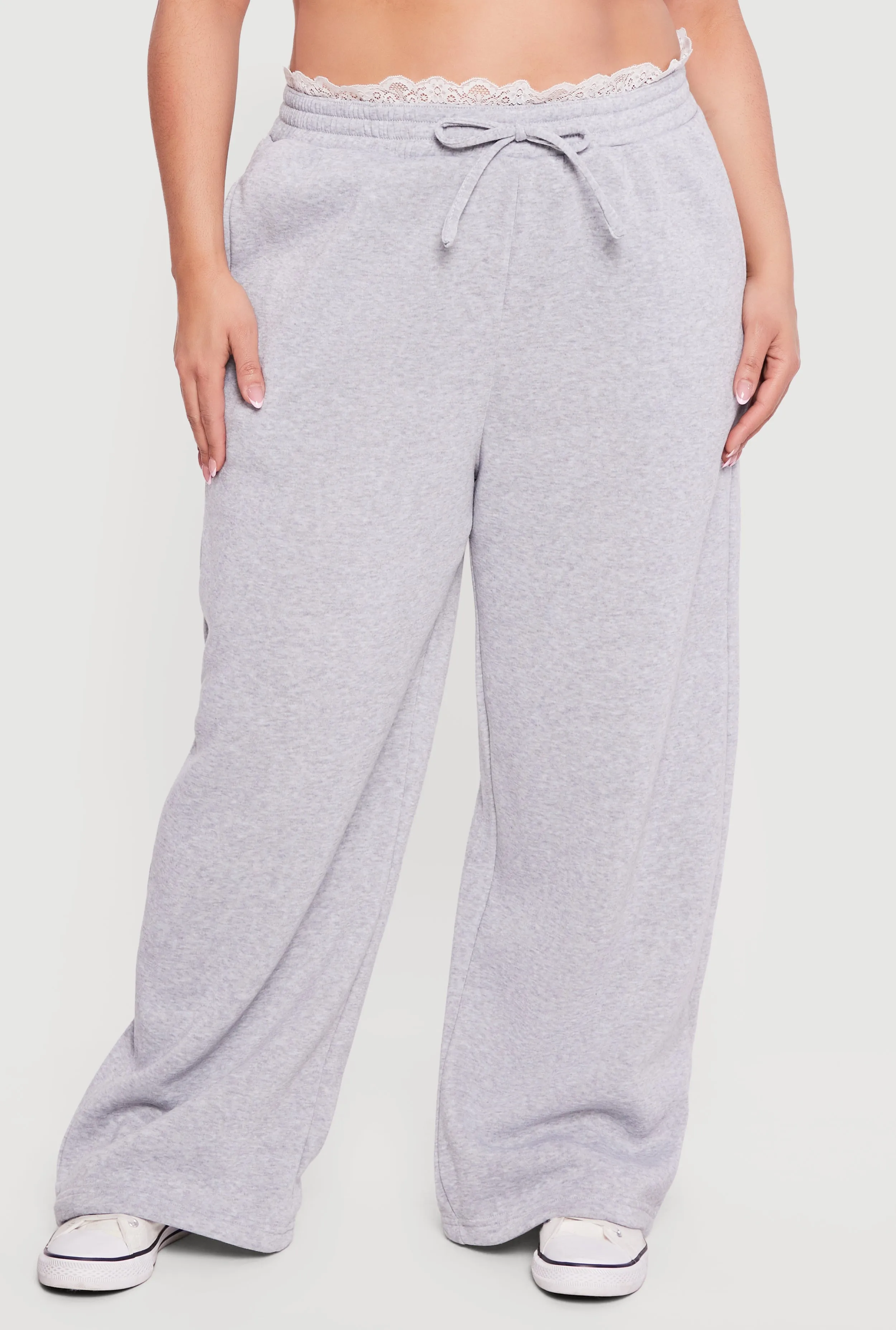 Plus Size Lace Trim High Waisted Wide Leg Sweatpants sold by Rainbow product image thumbnail 3