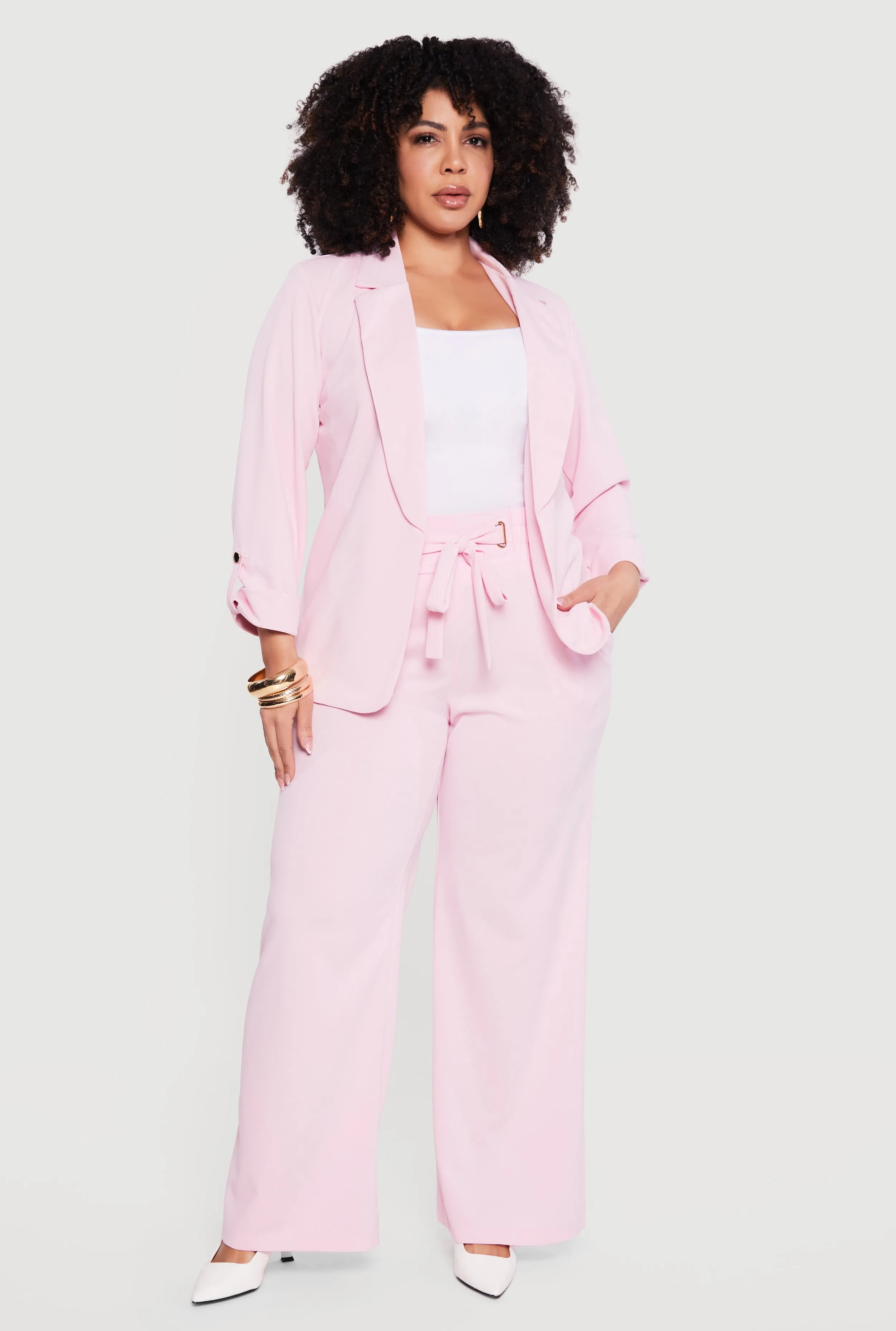 Plus Size Crepe Knit Tie Waist Detail Wide Leg Pants sold by Rainbow product image thumbnail 4