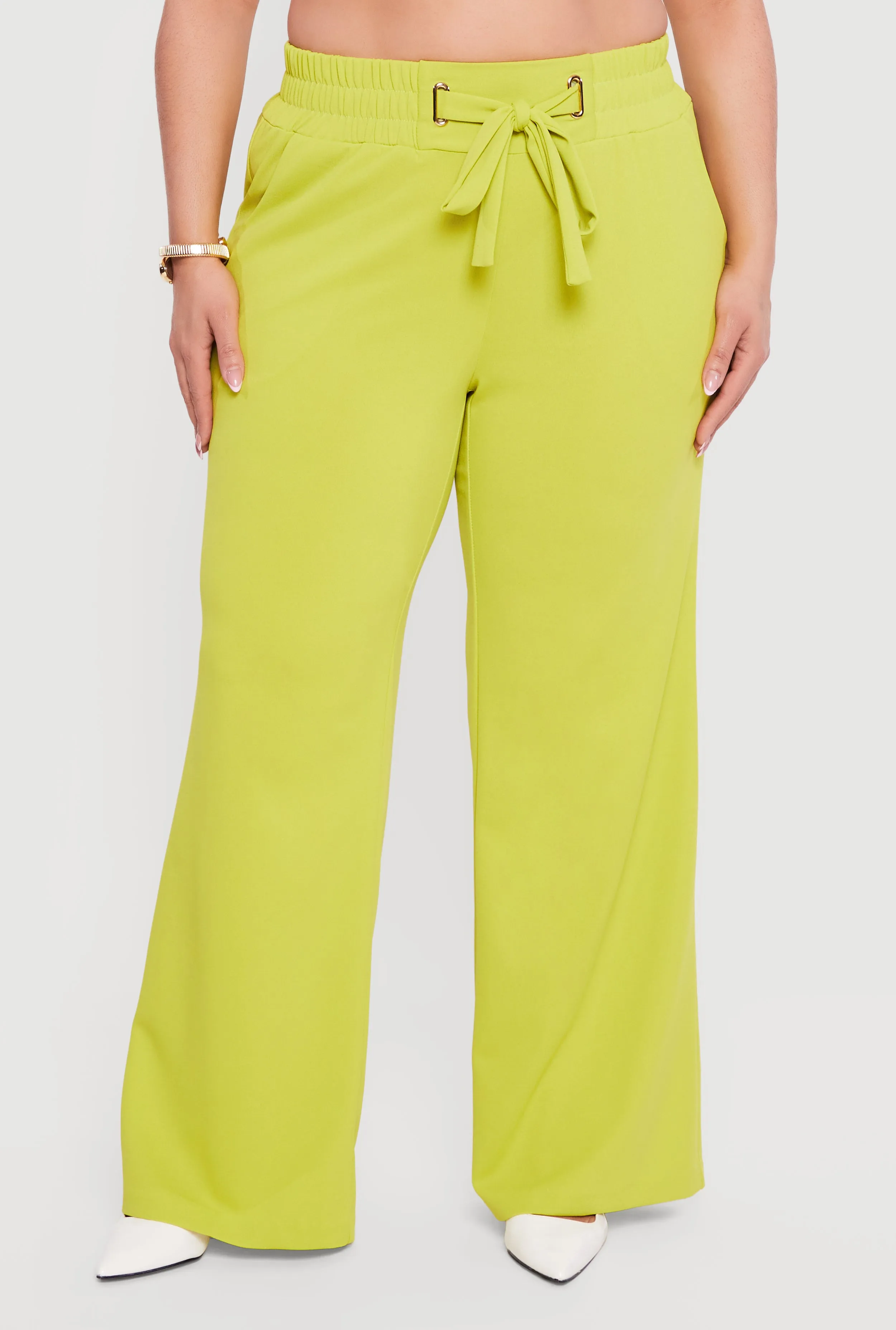 Plus Size Crepe Knit Tie Waist Detail Wide Leg Pants sold by Rainbow product image thumbnail 3