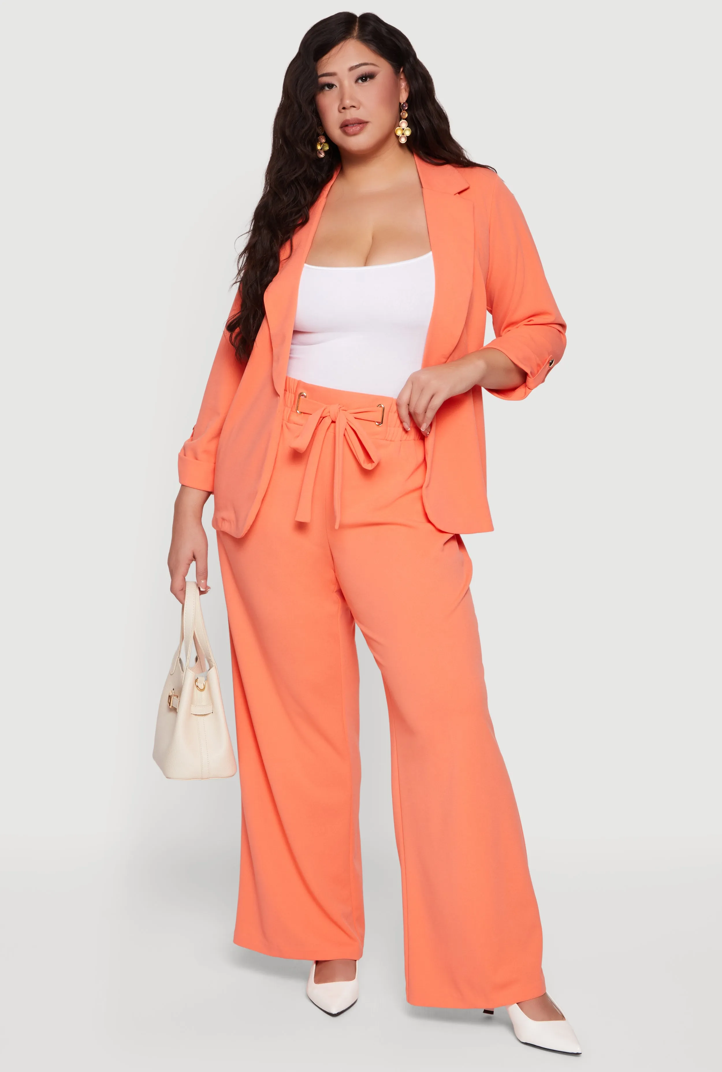 Plus Size Crepe Knit Tie Waist Detail Wide Leg Pants sold by Rainbow