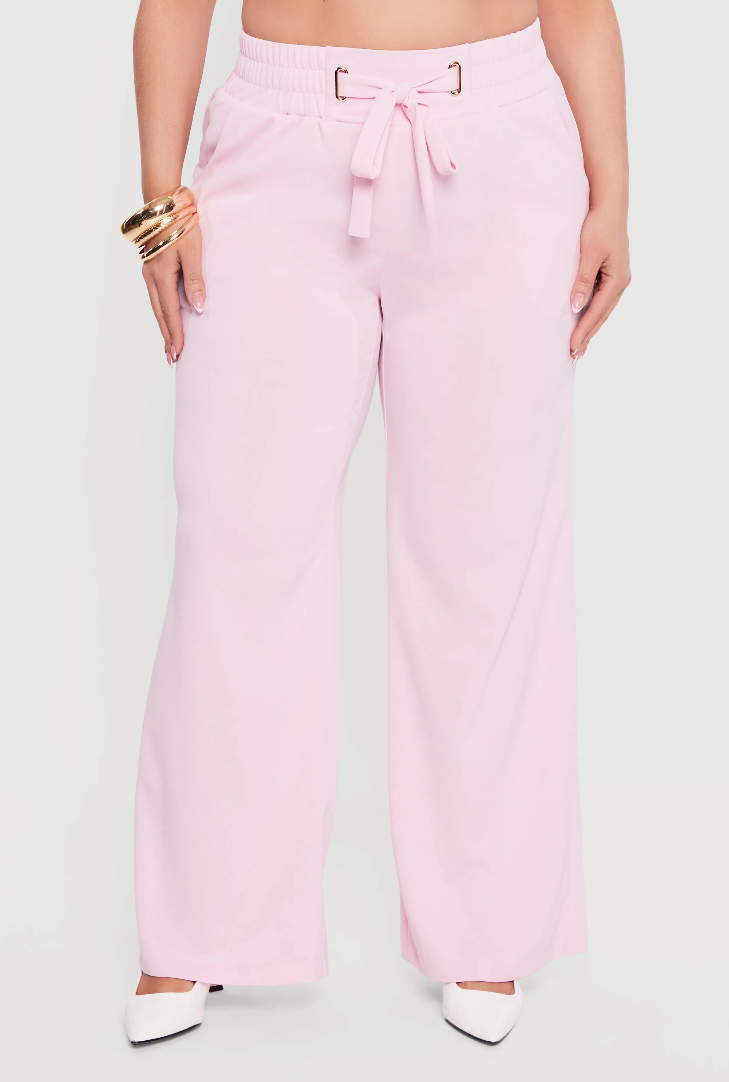 Plus Size Crepe Knit Tie Waist Detail Wide Leg Pants sold by Rainbow product image thumbnail 3