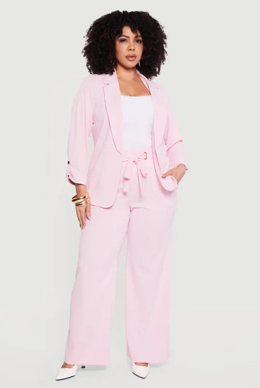 Plus Size Crepe Knit Tie Waist Detail Wide Leg Pants sold by Rainbow