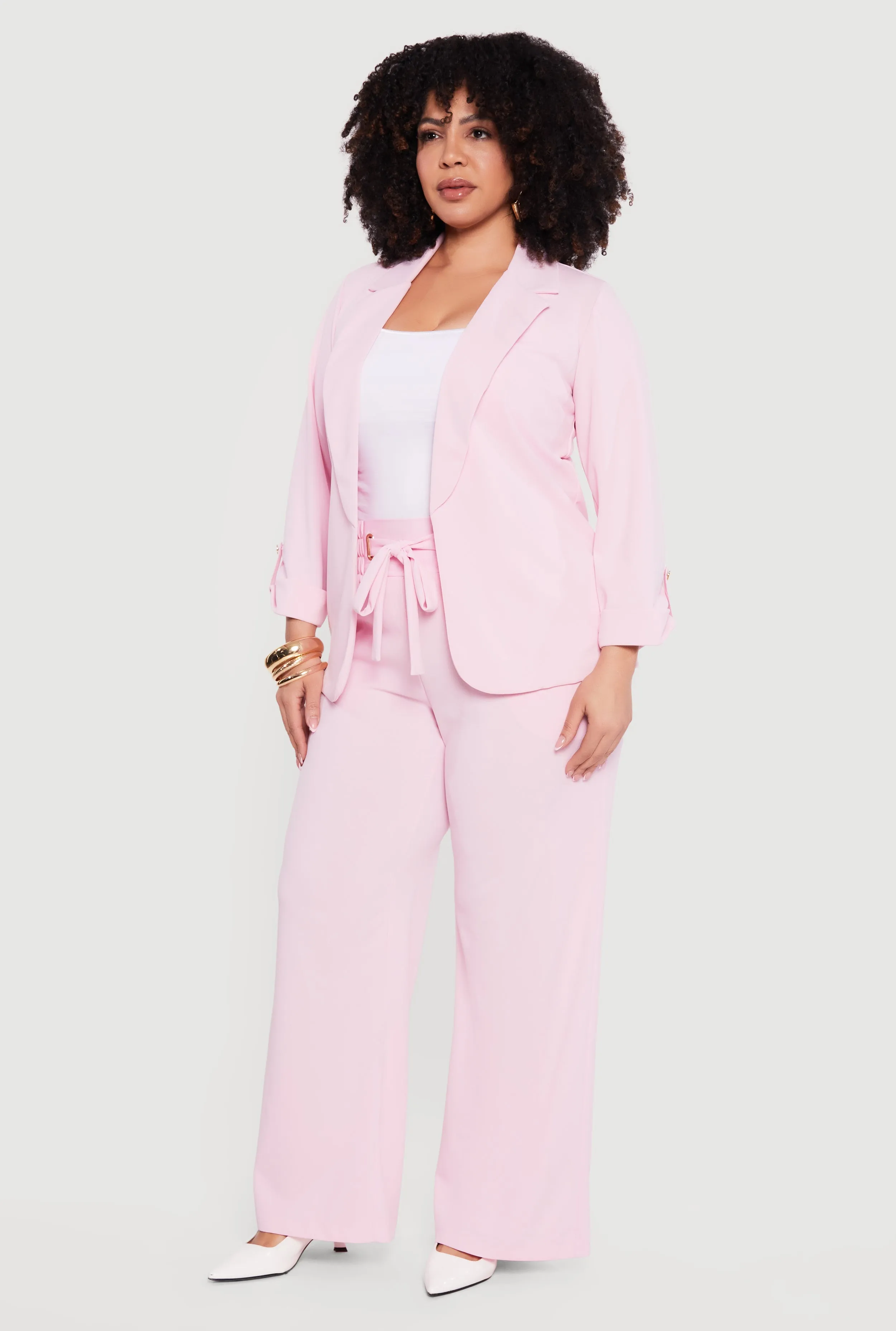 Plus Size Crepe Knit Open Front Tab Sleeve Blazer sold by Rainbow product image thumbnail 3