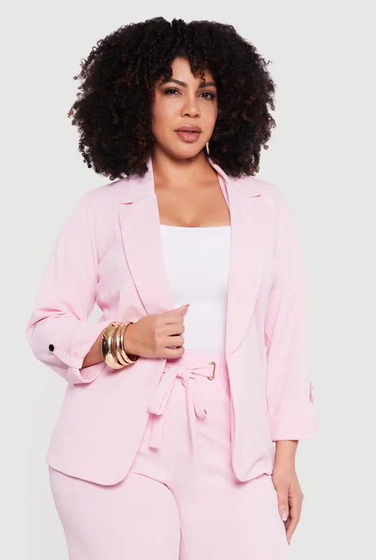 Plus Size Crepe Knit Open Front Tab Sleeve Blazer sold by Rainbow