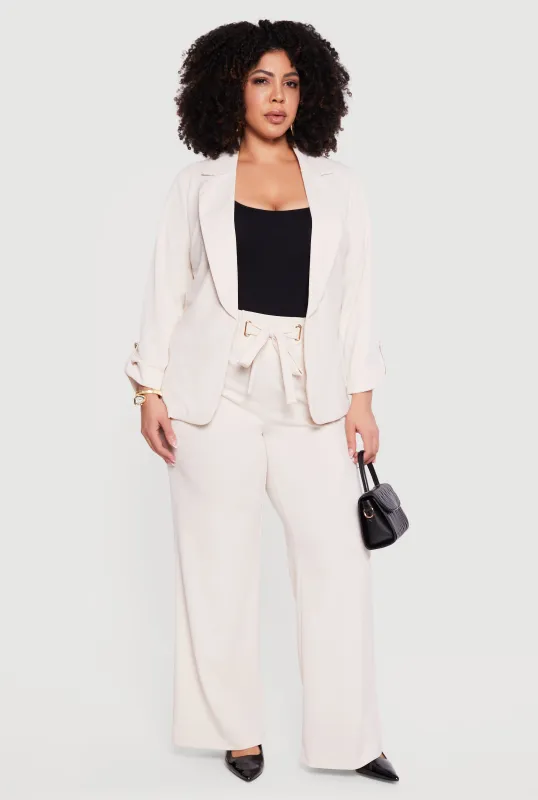 Plus Size Crepe Knit Tie Waist Detail Wide Leg Pants sold by Rainbow