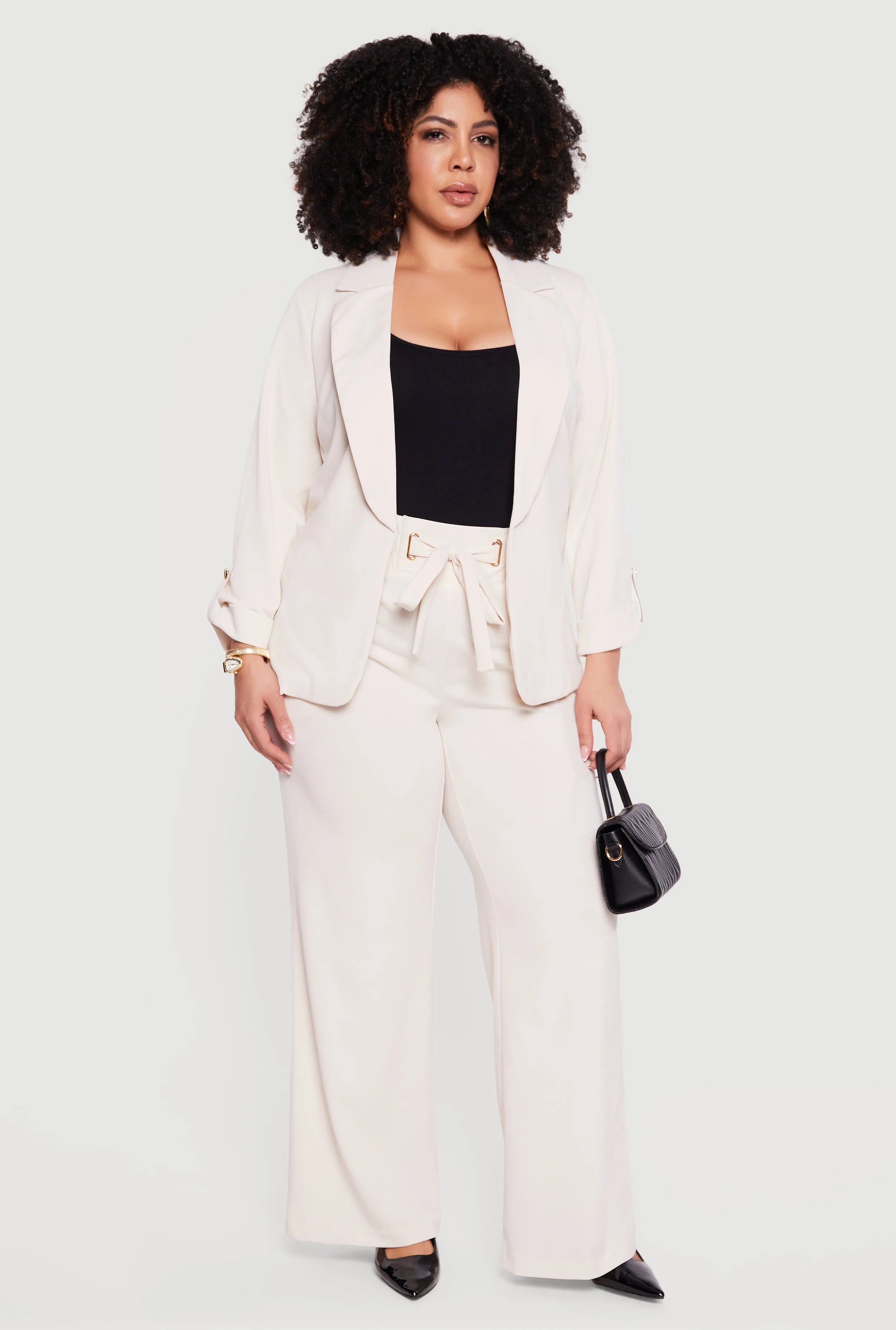 Plus Size Crepe Knit Tie Waist Detail Wide Leg Pants sold by Rainbow