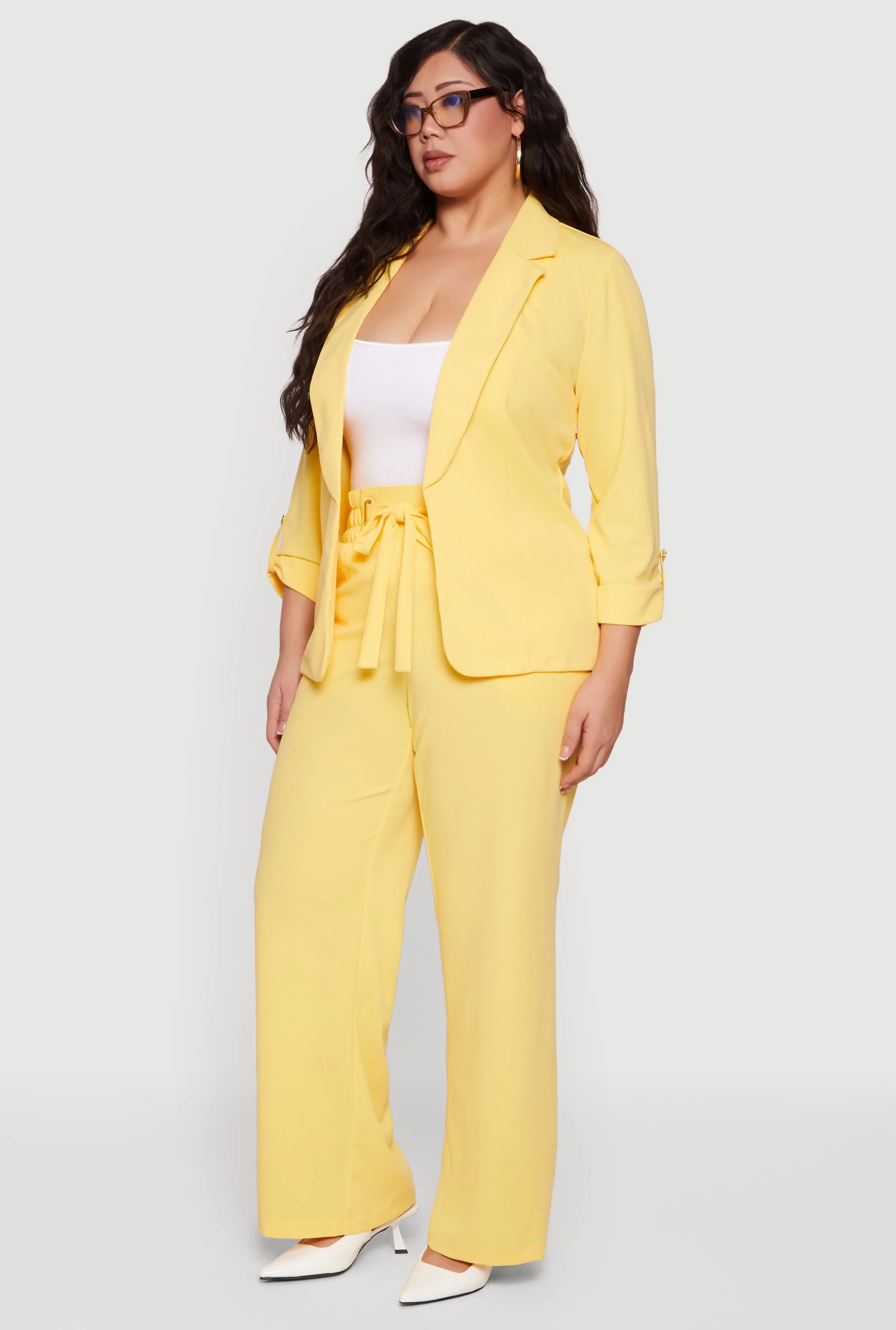 Plus Size Crepe Knit Open Front Tab Sleeve Blazer sold by Rainbow product image thumbnail 3