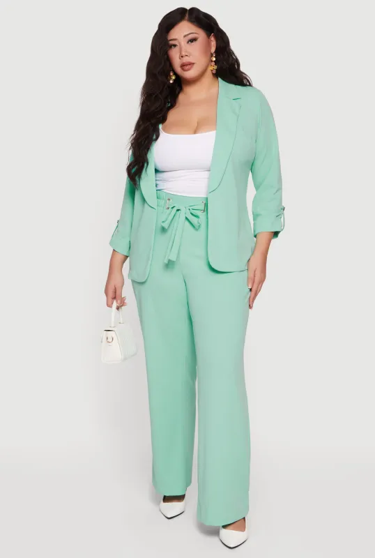 Plus Size Crepe Knit Tie Waist Detail Wide Leg Pants sold by Rainbow