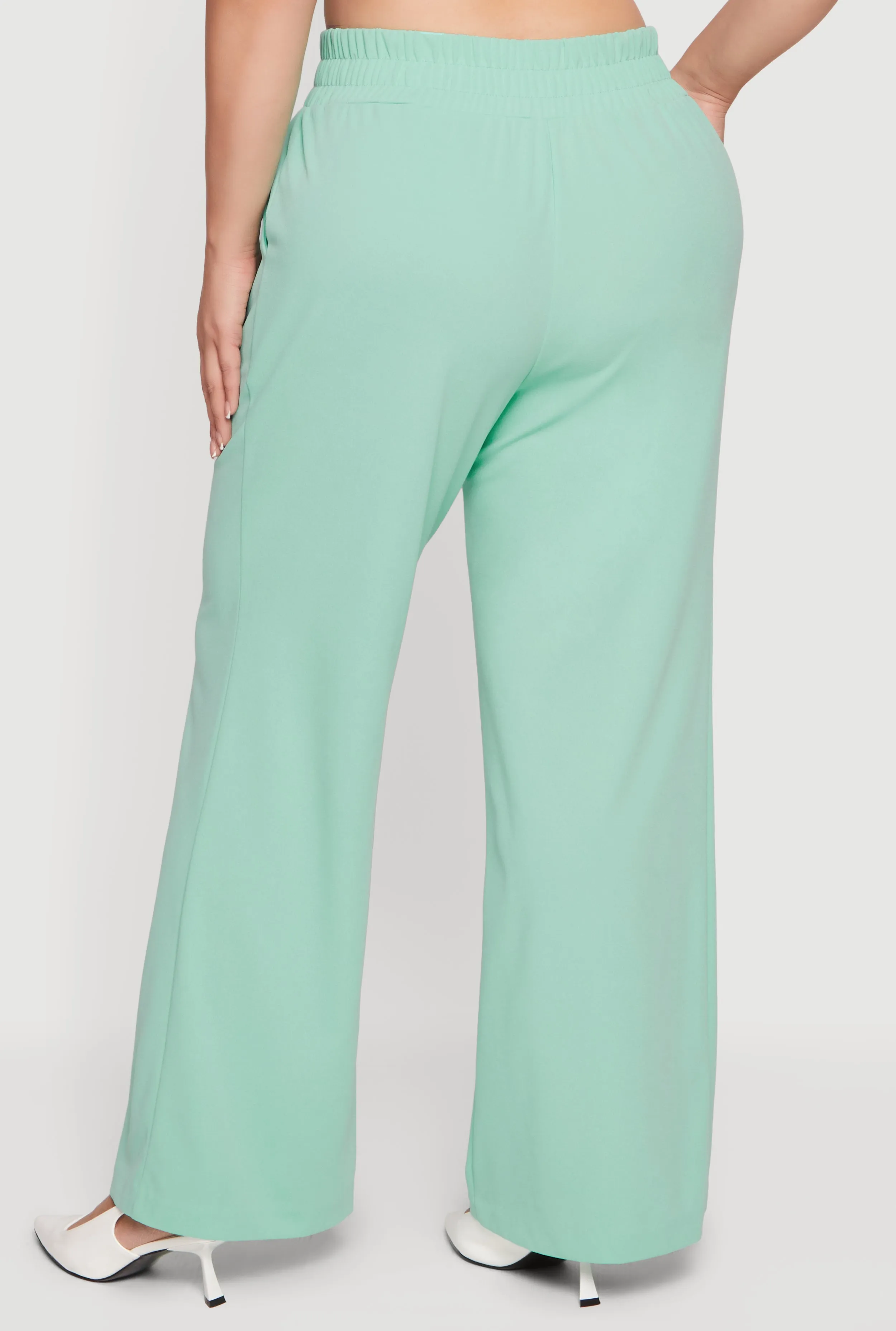 Plus Size Crepe Knit Tie Waist Detail Wide Leg Pants sold by Rainbow product image thumbnail 5