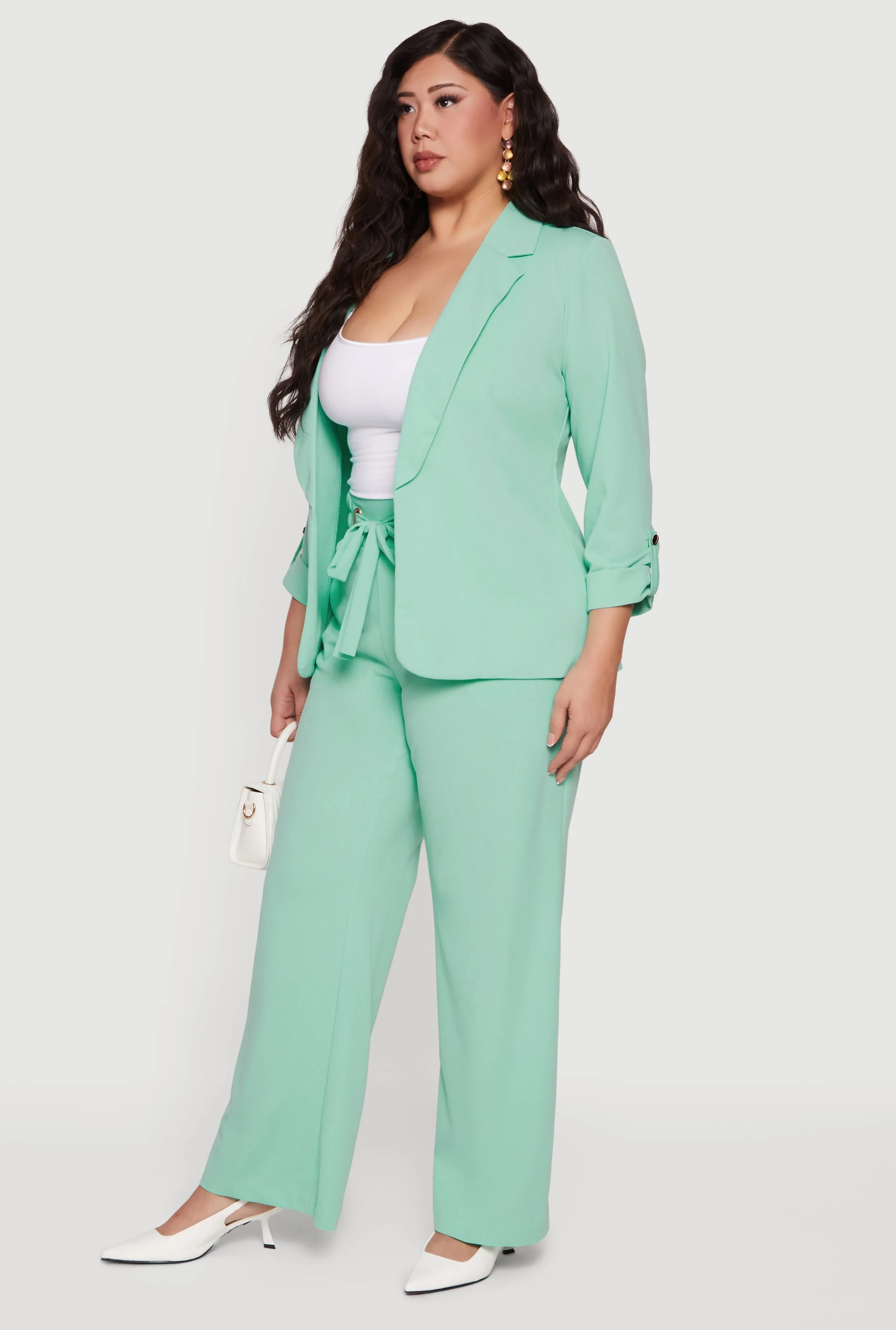 Plus Size Crepe Knit Tie Waist Detail Wide Leg Pants sold by Rainbow product image thumbnail 2