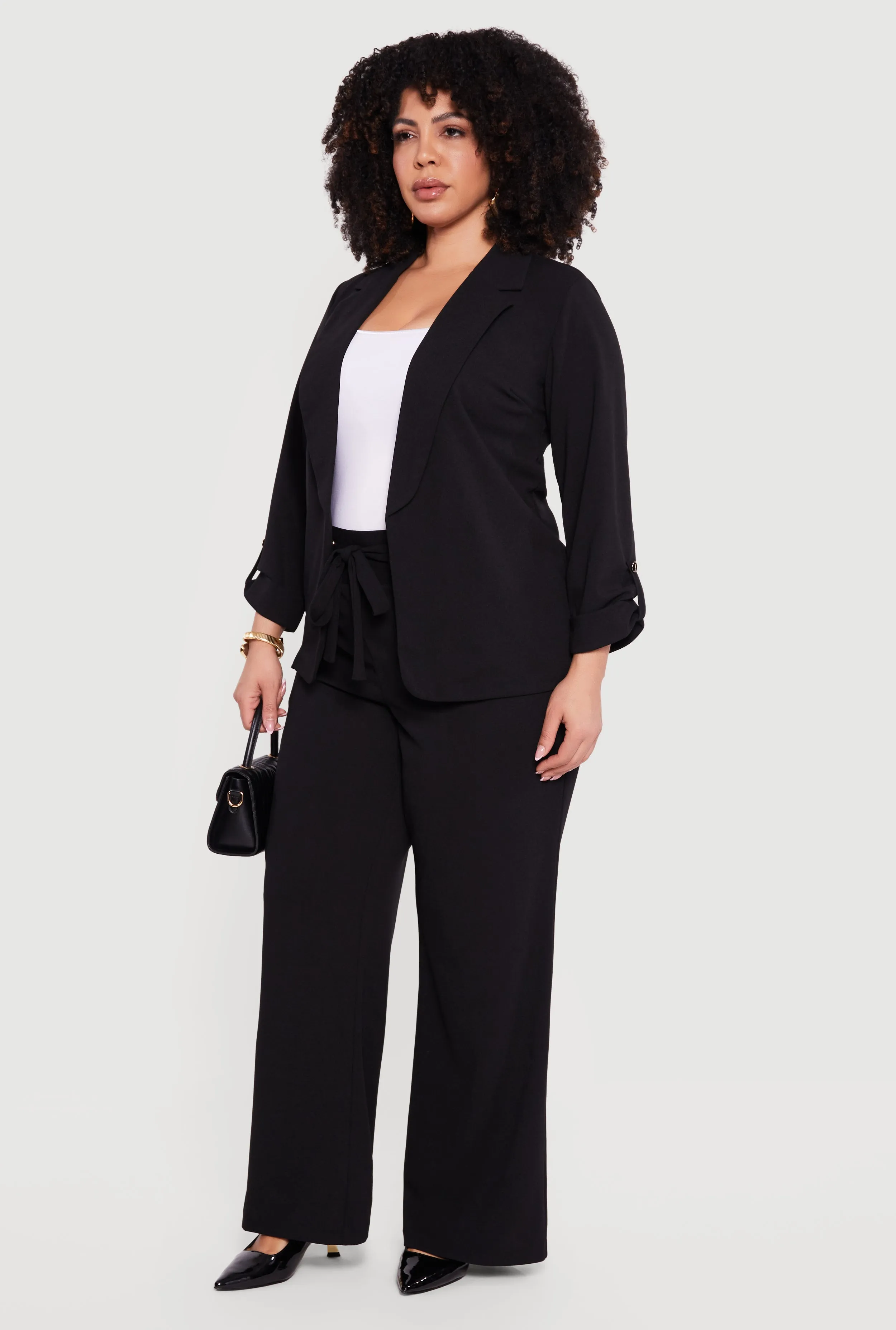 Plus Size Crepe Knit Tie Waist Detail Wide Leg Pants sold by Rainbow product image thumbnail 2