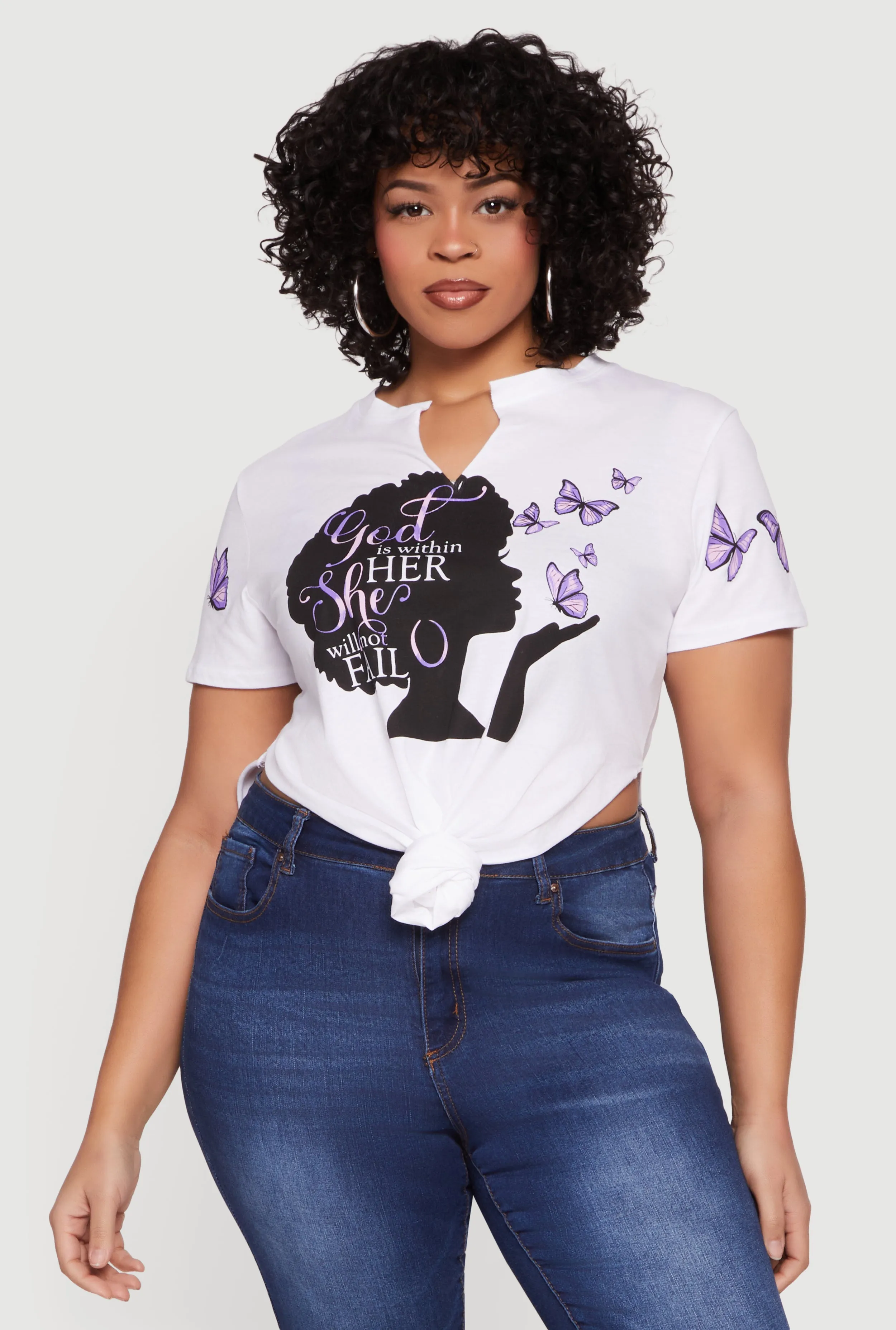 Plus Size God Is Within Her She Will Not Fail Knot Front Tee sold by Rainbow product image thumbnail 2