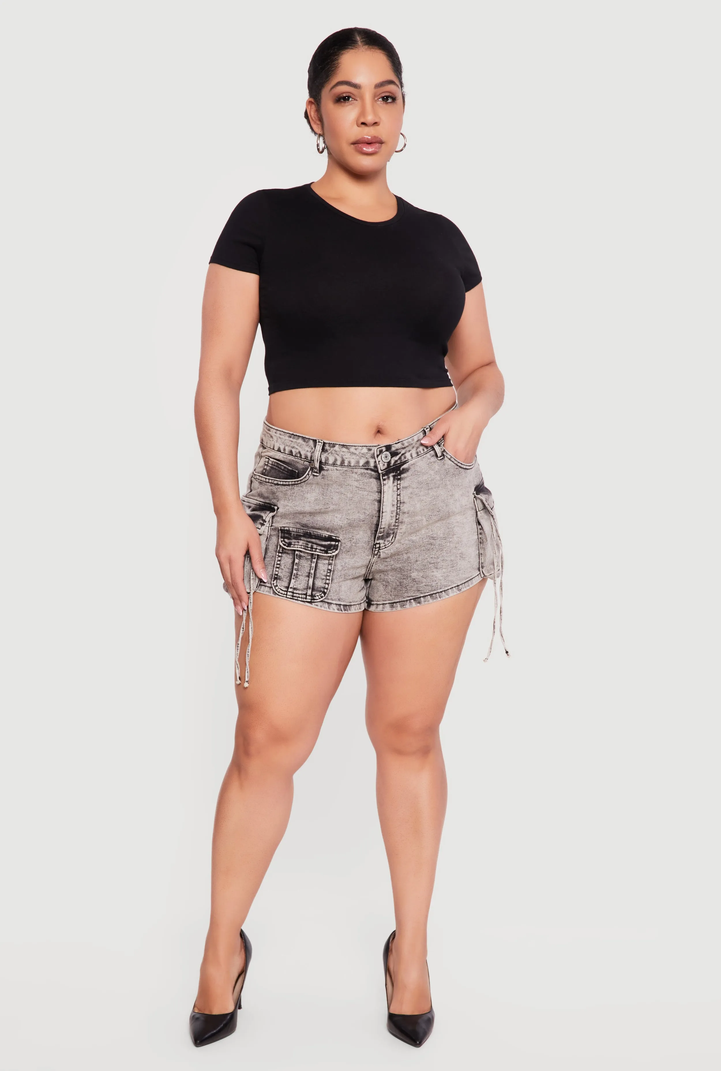 Plus Size VIP Denim Utility Shorts sold by Rainbow