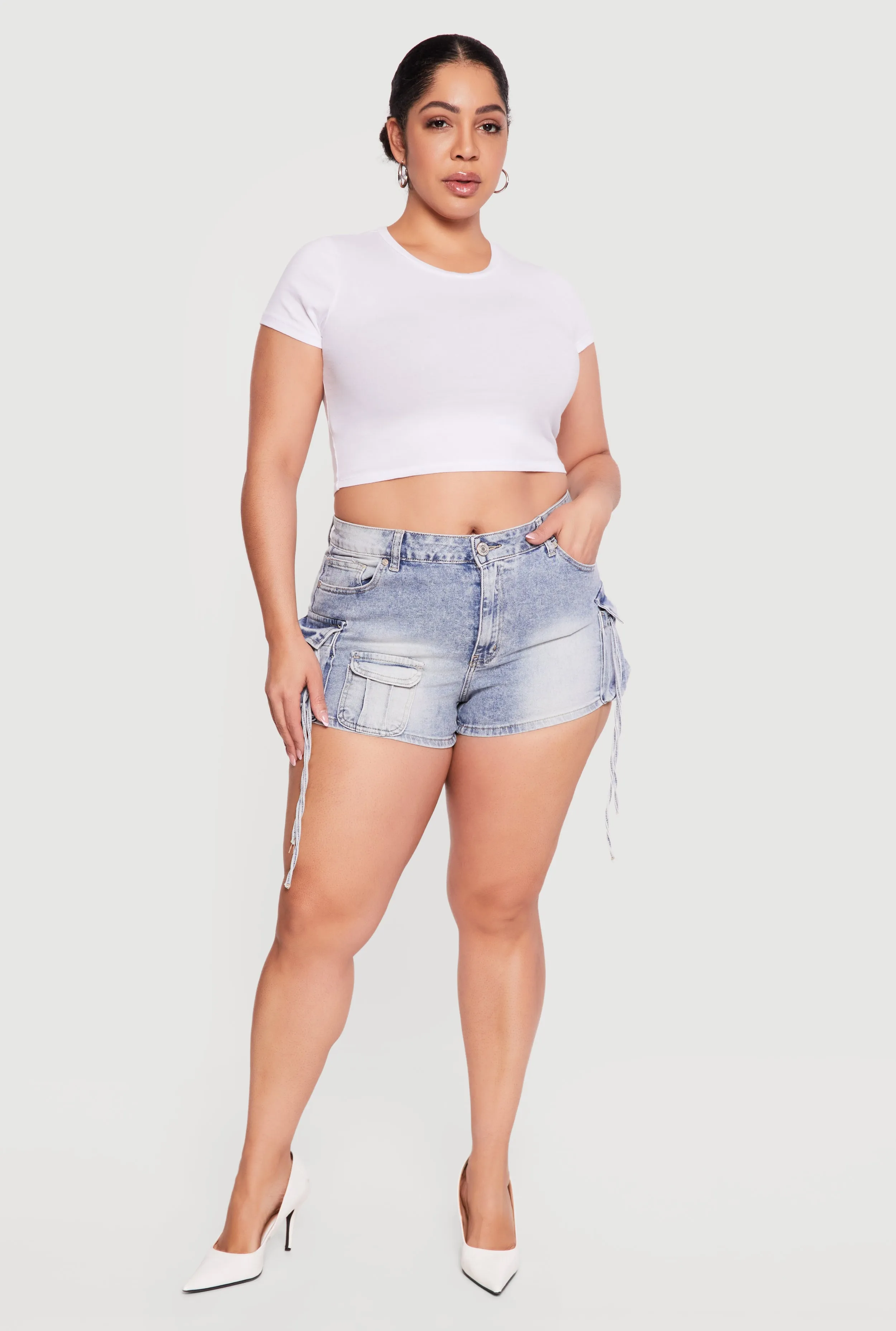 Plus Size VIP Denim Utility Shorts sold by Rainbow