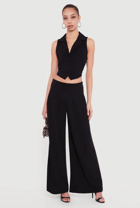 Solid Crepe Knit Pleated Wide Leg Palazzo Pants sold by Rainbow