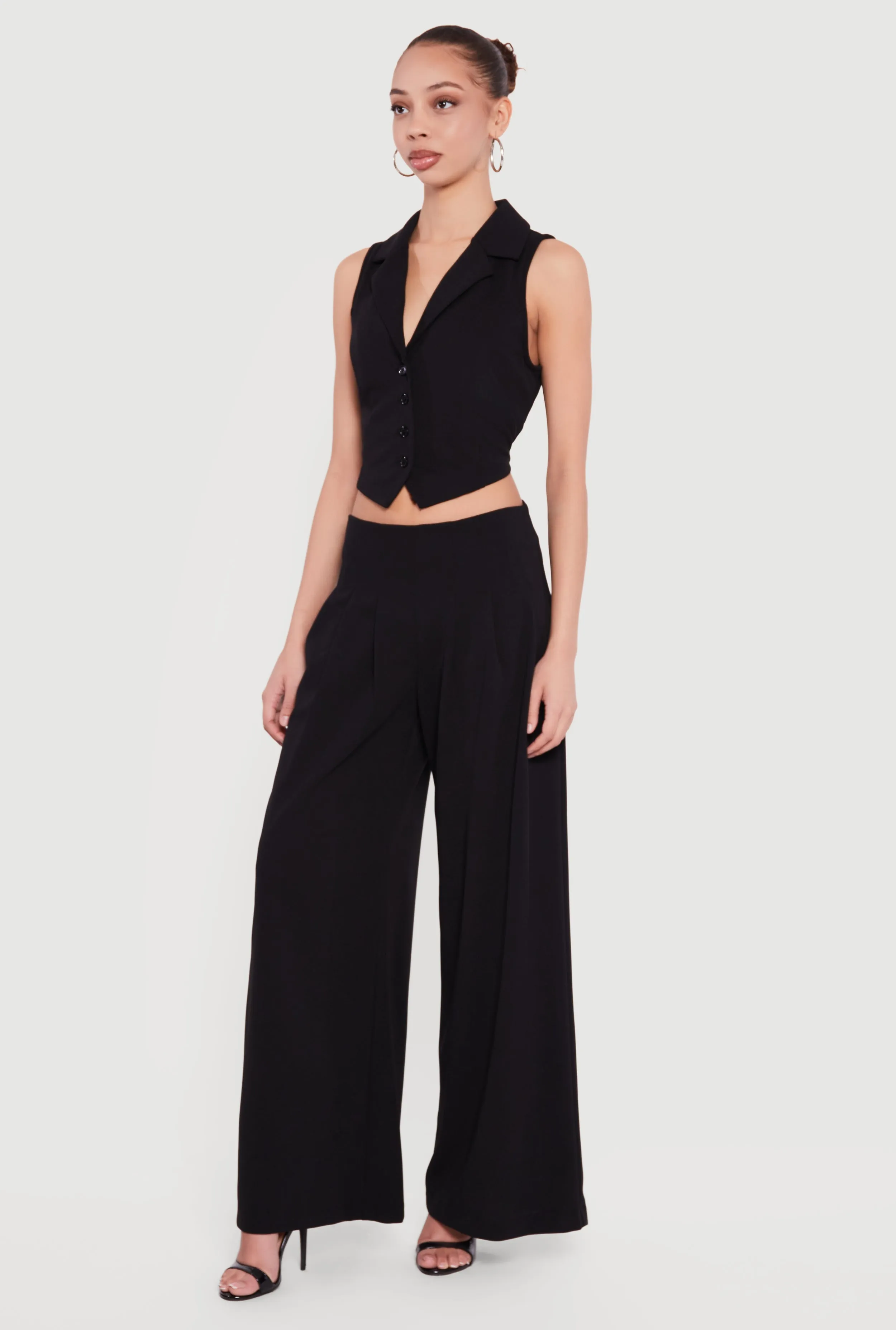 Solid Crepe Knit Pleated Wide Leg Palazzo Pants sold by Rainbow product image thumbnail 2