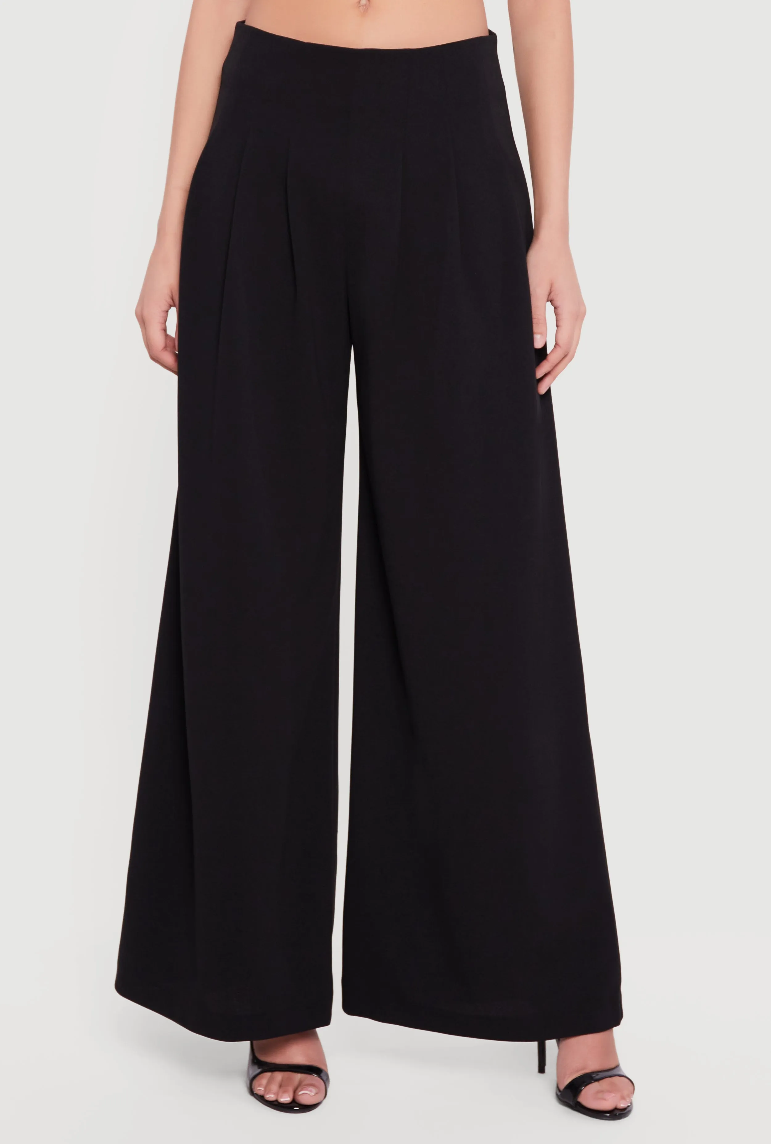 Solid Crepe Knit Pleated Wide Leg Palazzo Pants sold by Rainbow product image thumbnail 3