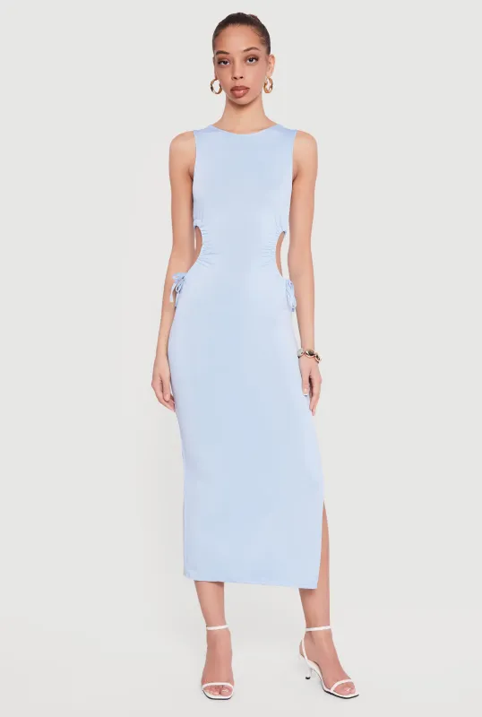 Side Tie Side Slit Tank Midi Dress sold by Rainbow