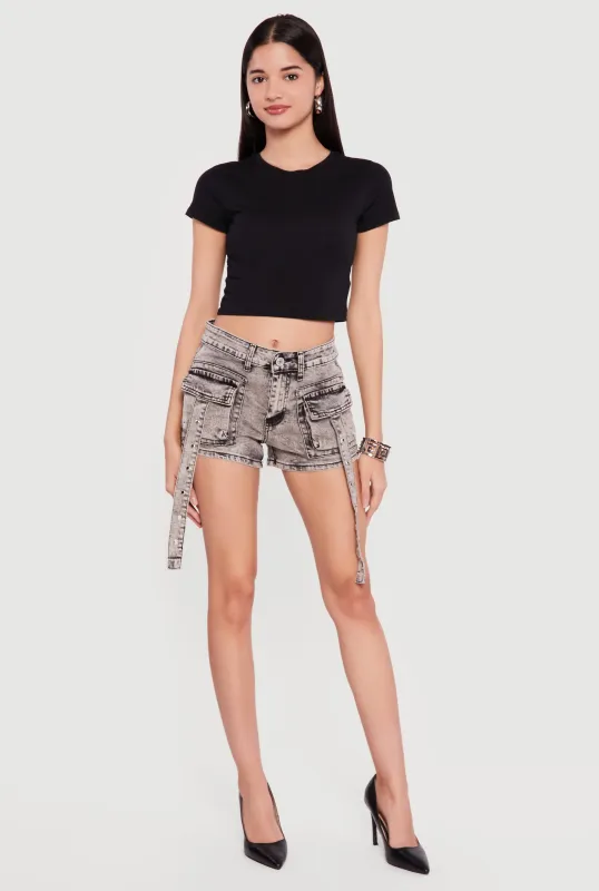 VIP Denim Grommet Strap Detail Cargo Shorts sold by Rainbow