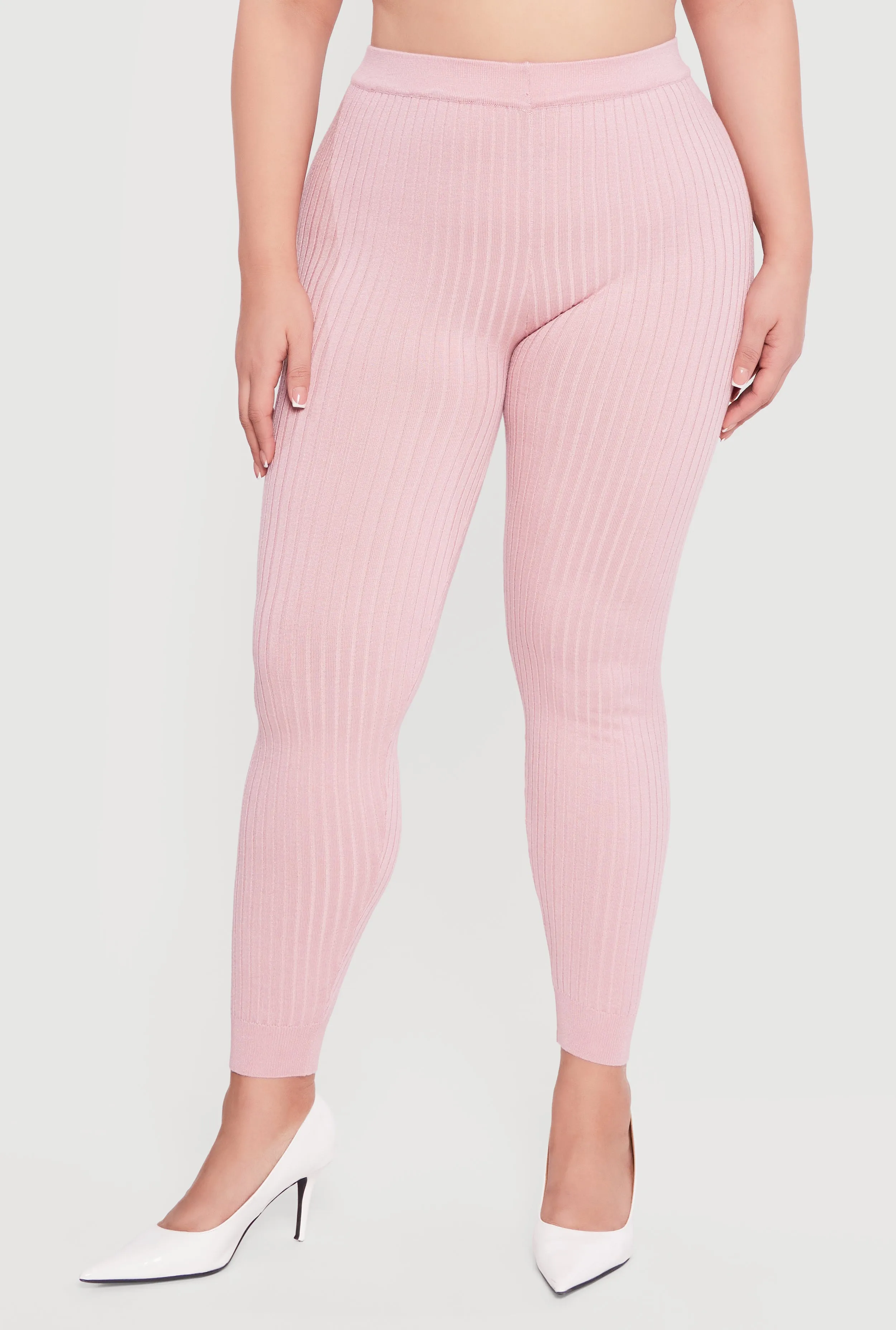 Plus Size High Waisted Ribbed Knit Leggings sold by Rainbow product image thumbnail 3