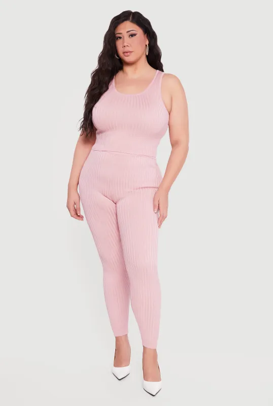 Plus Size High Waisted Ribbed Knit Leggings sold by Rainbow