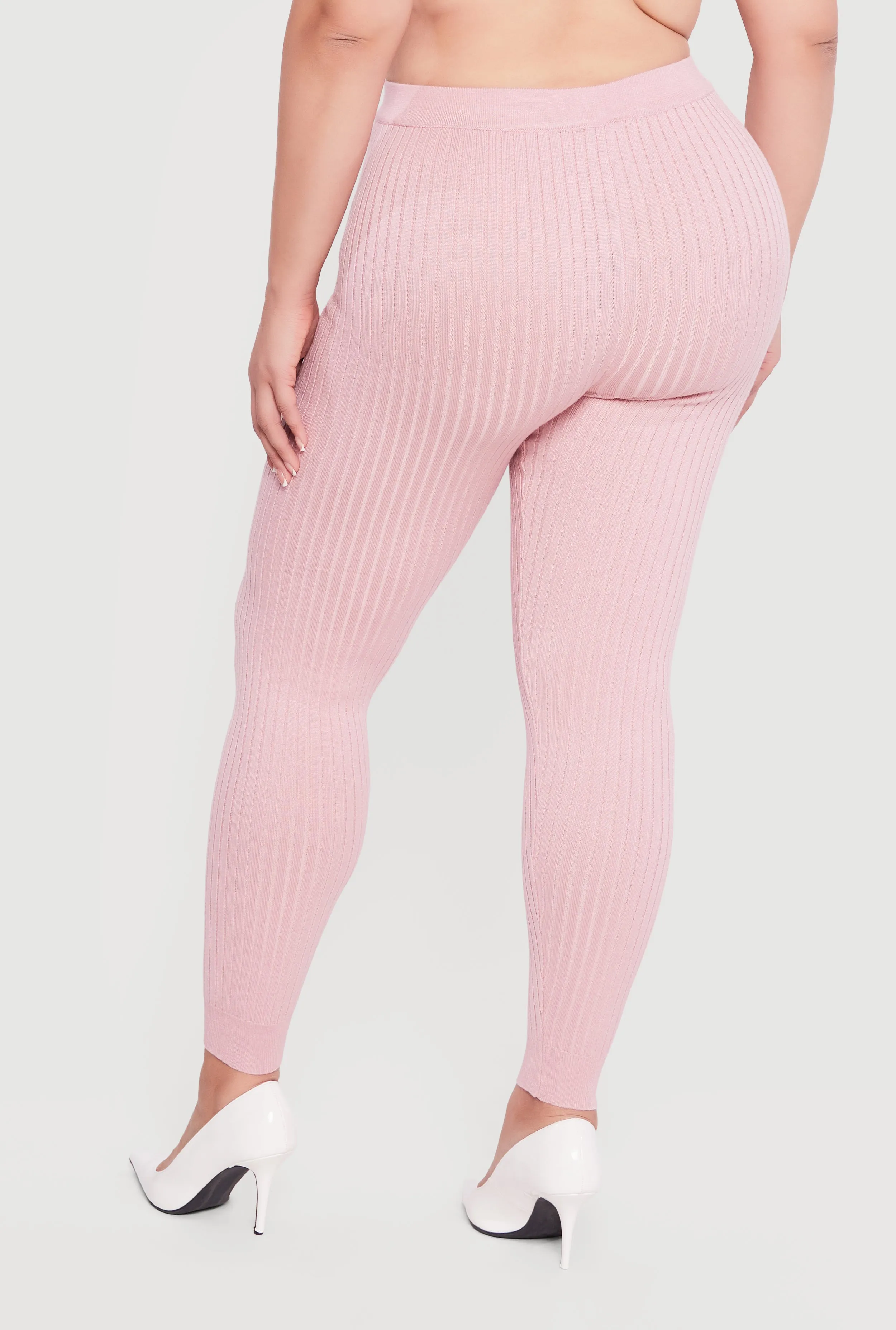 Plus Size High Waisted Ribbed Knit Leggings sold by Rainbow product image thumbnail 5