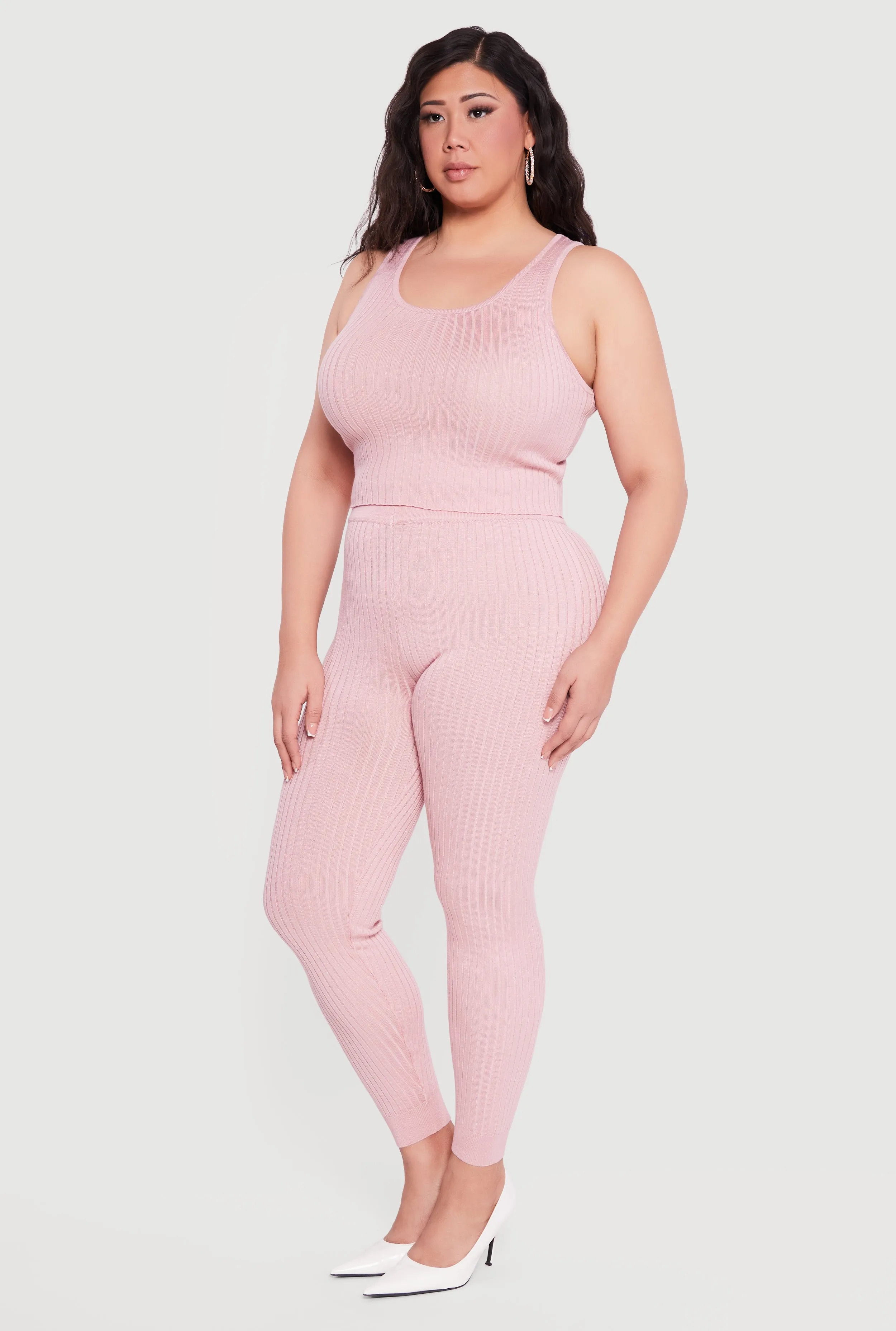 Plus Size High Waisted Ribbed Knit Leggings sold by Rainbow product image thumbnail 2