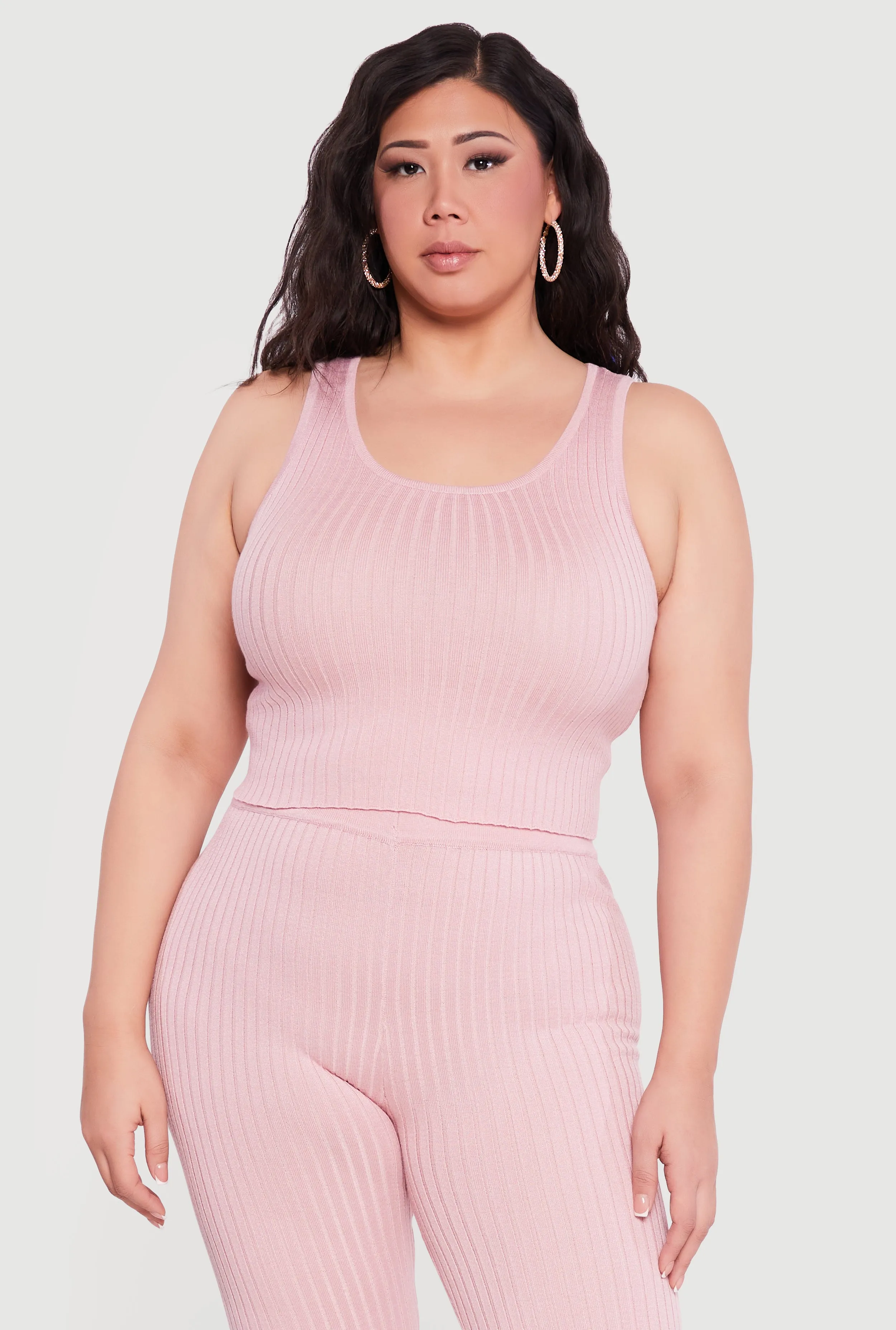 Plus Size Ribbed Knit Sleeveless Scoop Neck Crop Top sold by Rainbow