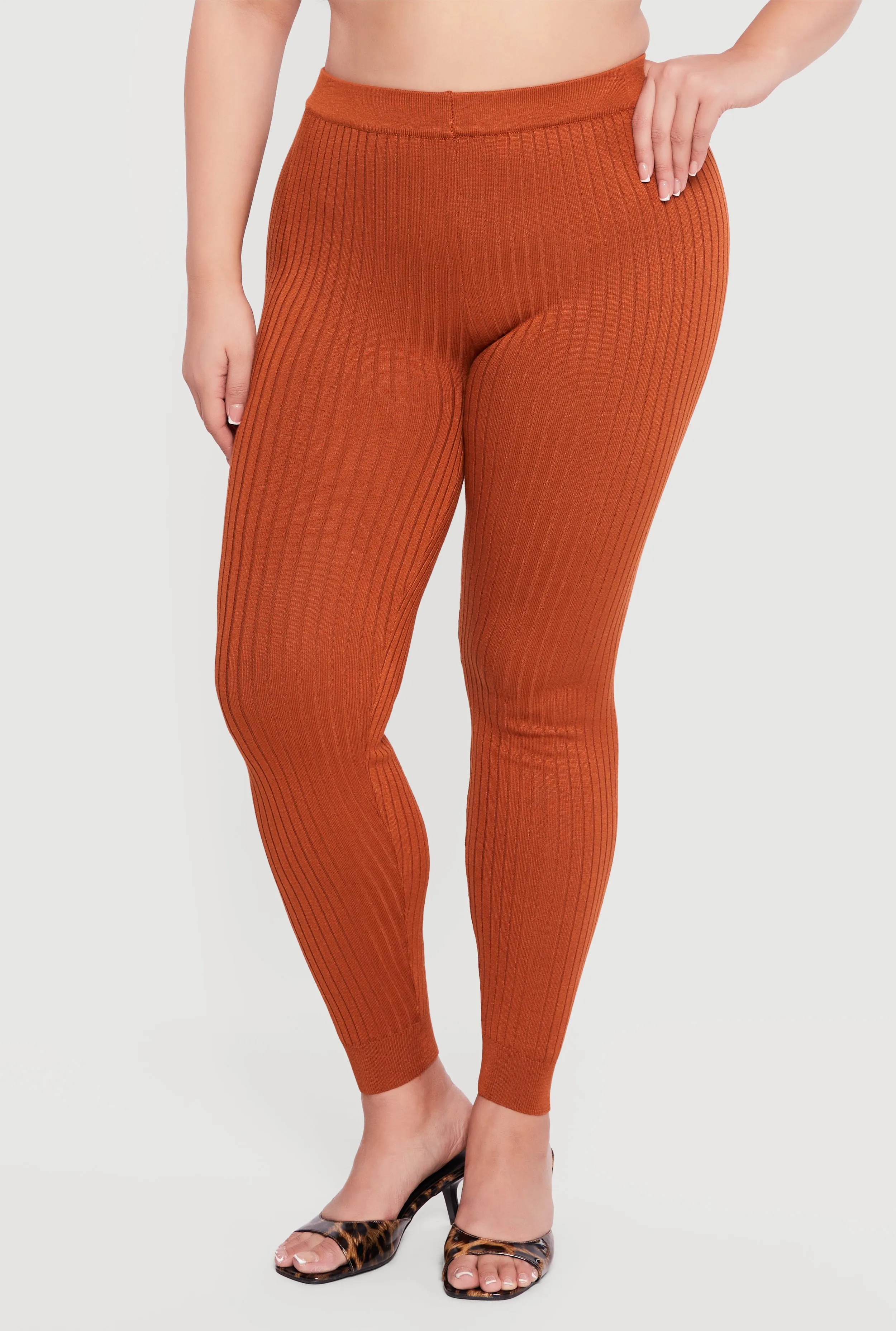 Plus Size High Waisted Ribbed Knit Leggings sold by Rainbow product image thumbnail 5