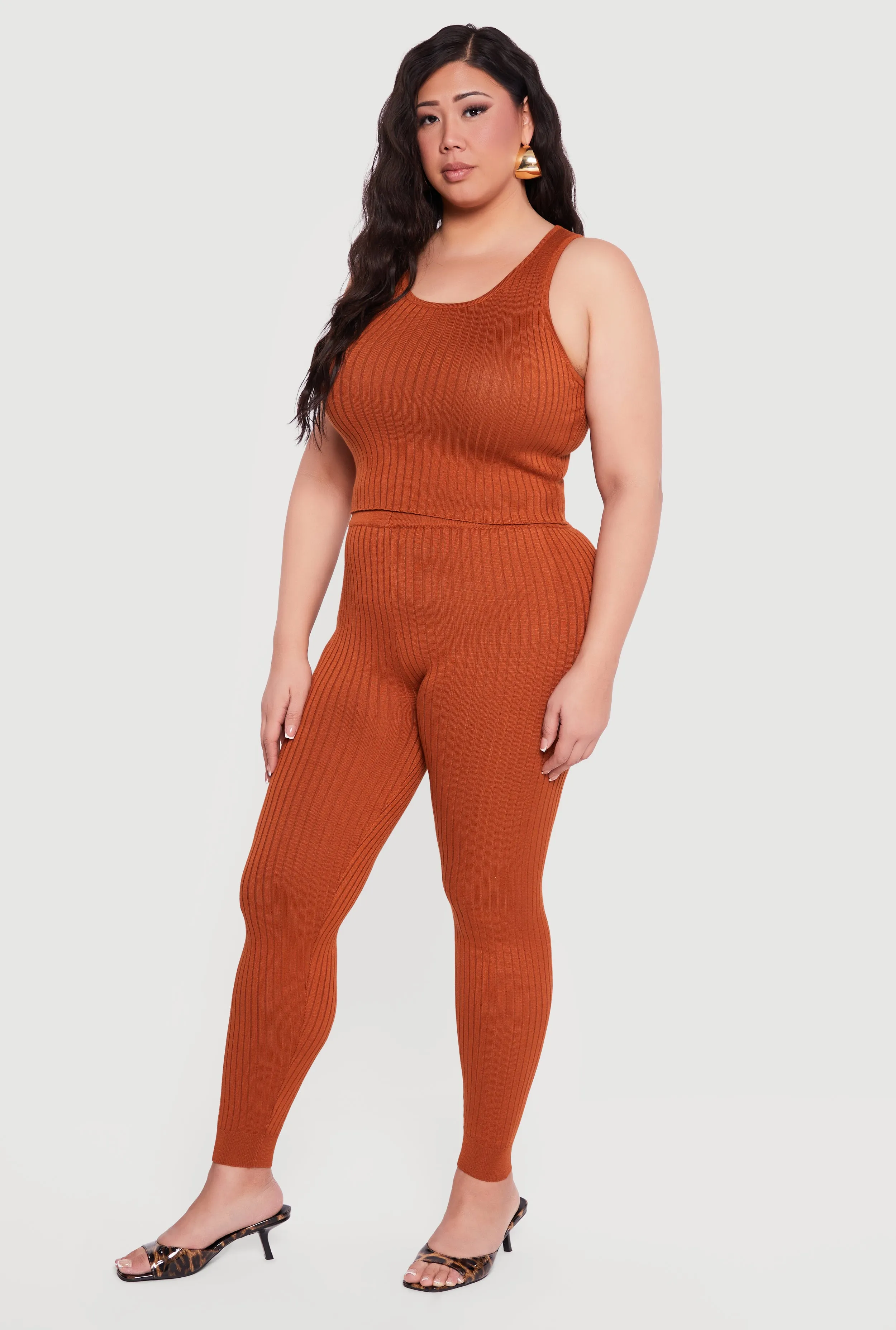 Plus Size High Waisted Ribbed Knit Leggings sold by Rainbow product image thumbnail 2