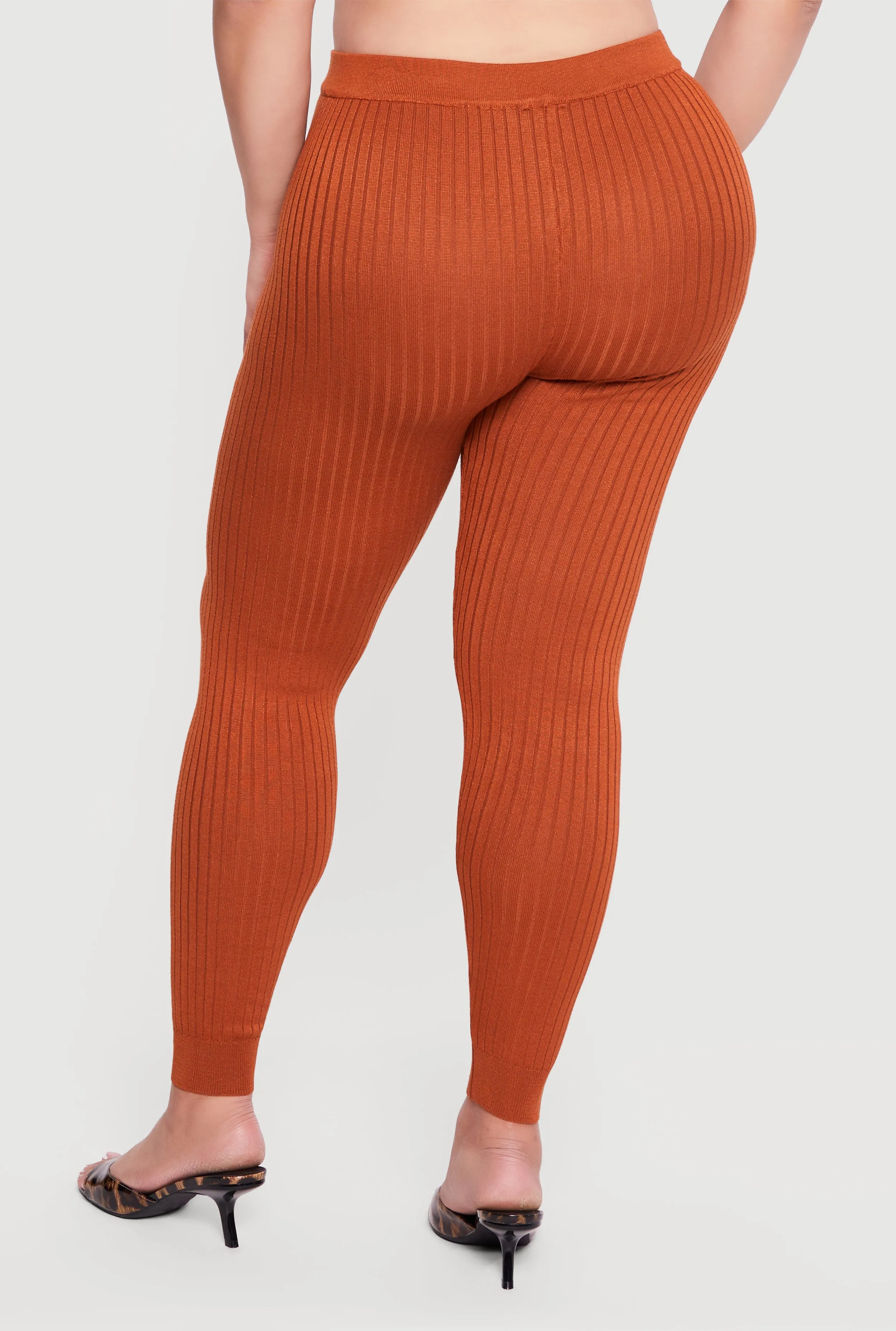Plus Size High Waisted Ribbed Knit Leggings sold by Rainbow product image thumbnail 3