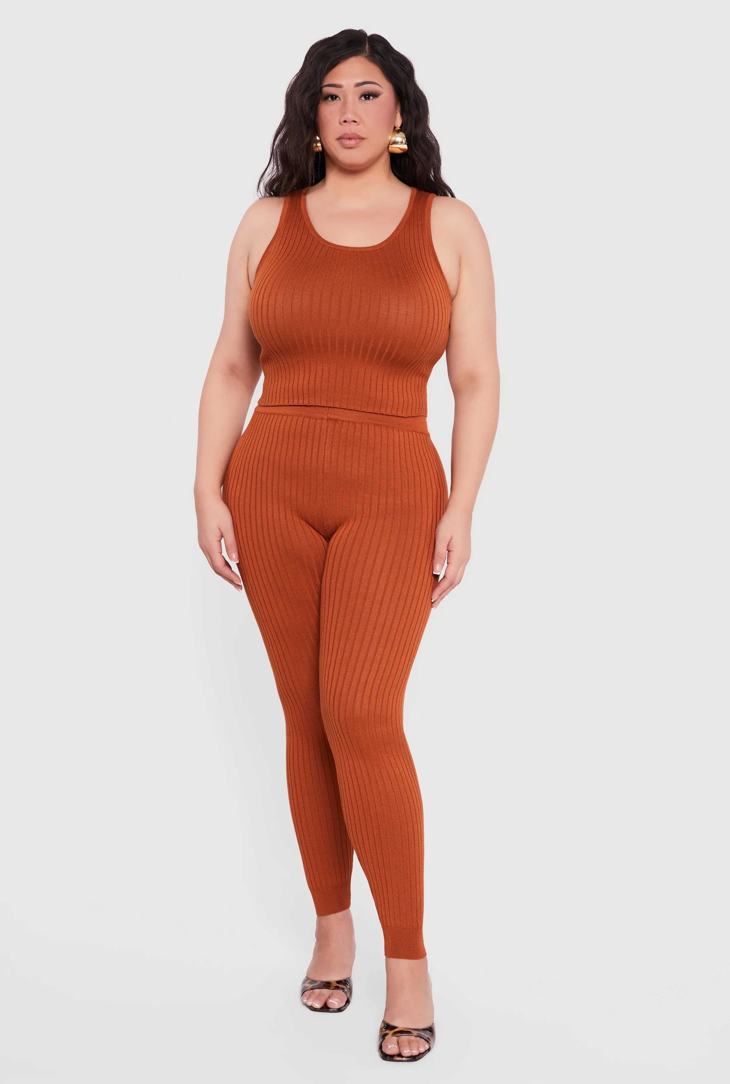 Plus Size High Waisted Ribbed Knit Leggings sold by Rainbow