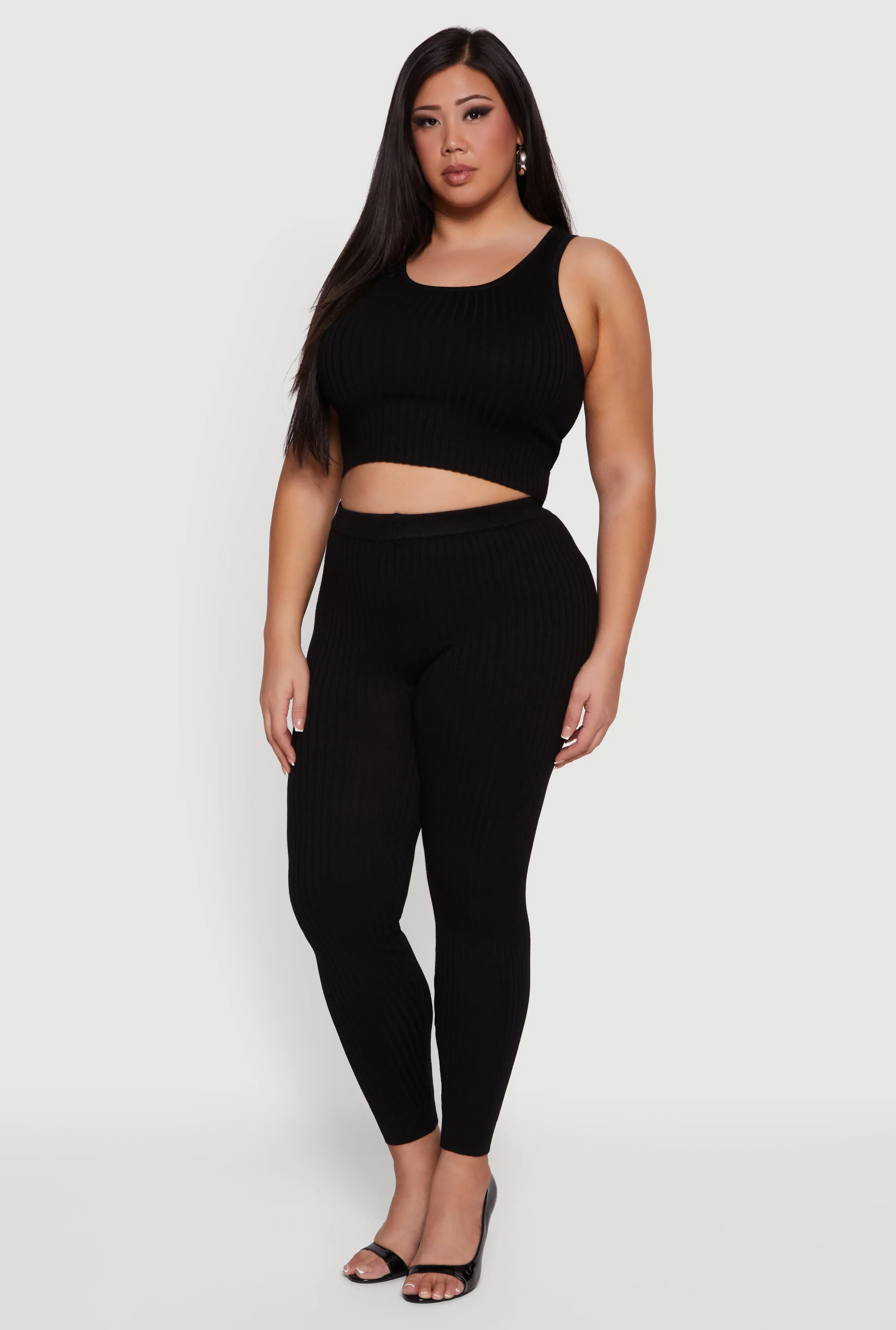 Plus Size Ribbed Knit Sleeveless Scoop Neck Crop Top sold by Rainbow product image thumbnail 2