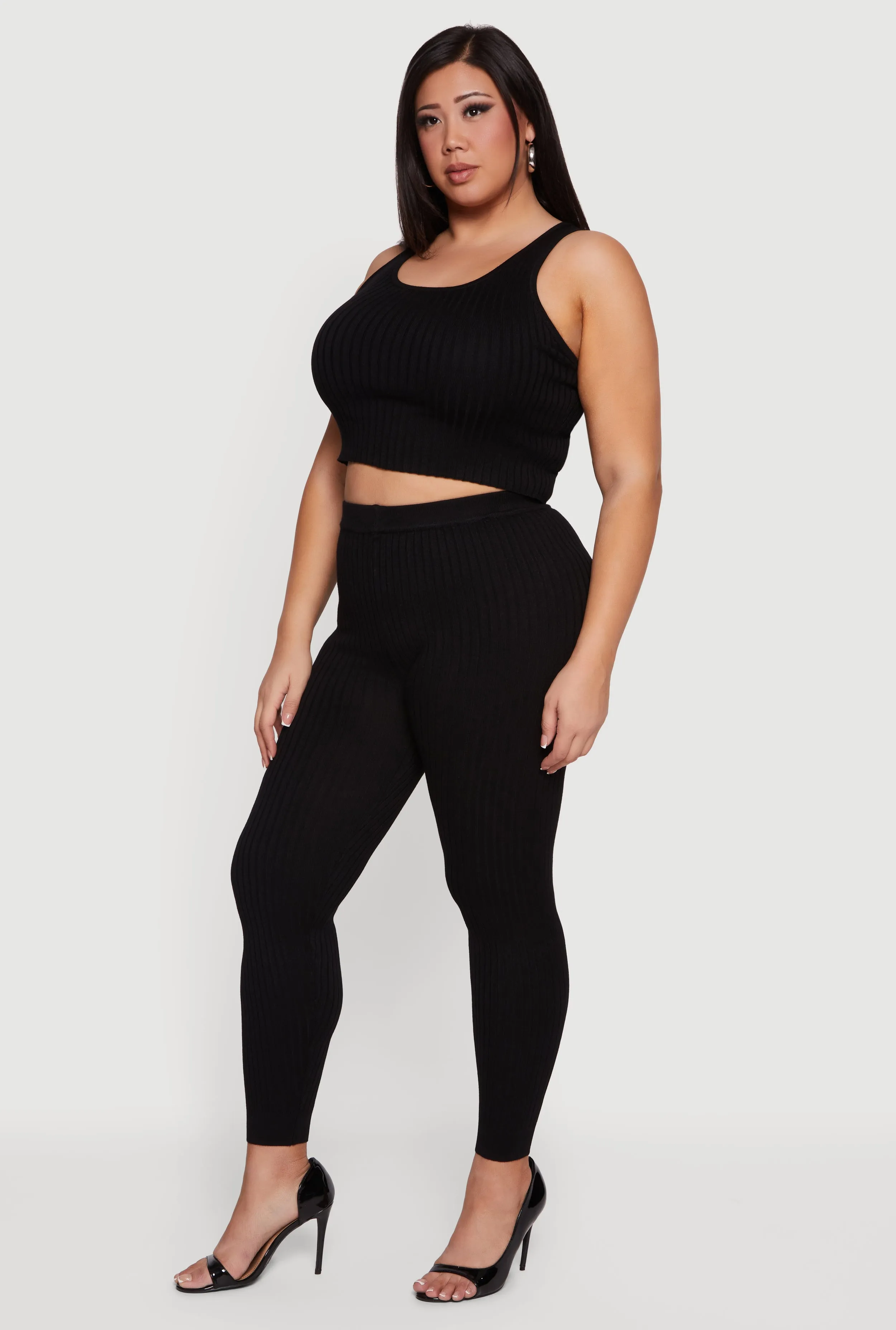 Plus Size Ribbed Knit Sleeveless Scoop Neck Crop Top sold by Rainbow product image thumbnail 3