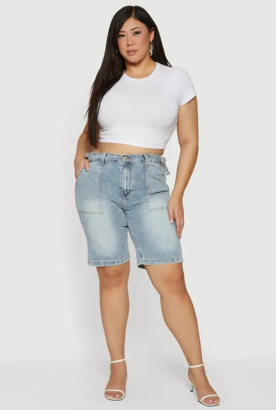 Plus Size Acid Wash Bermuda Shorts sold by Rainbow