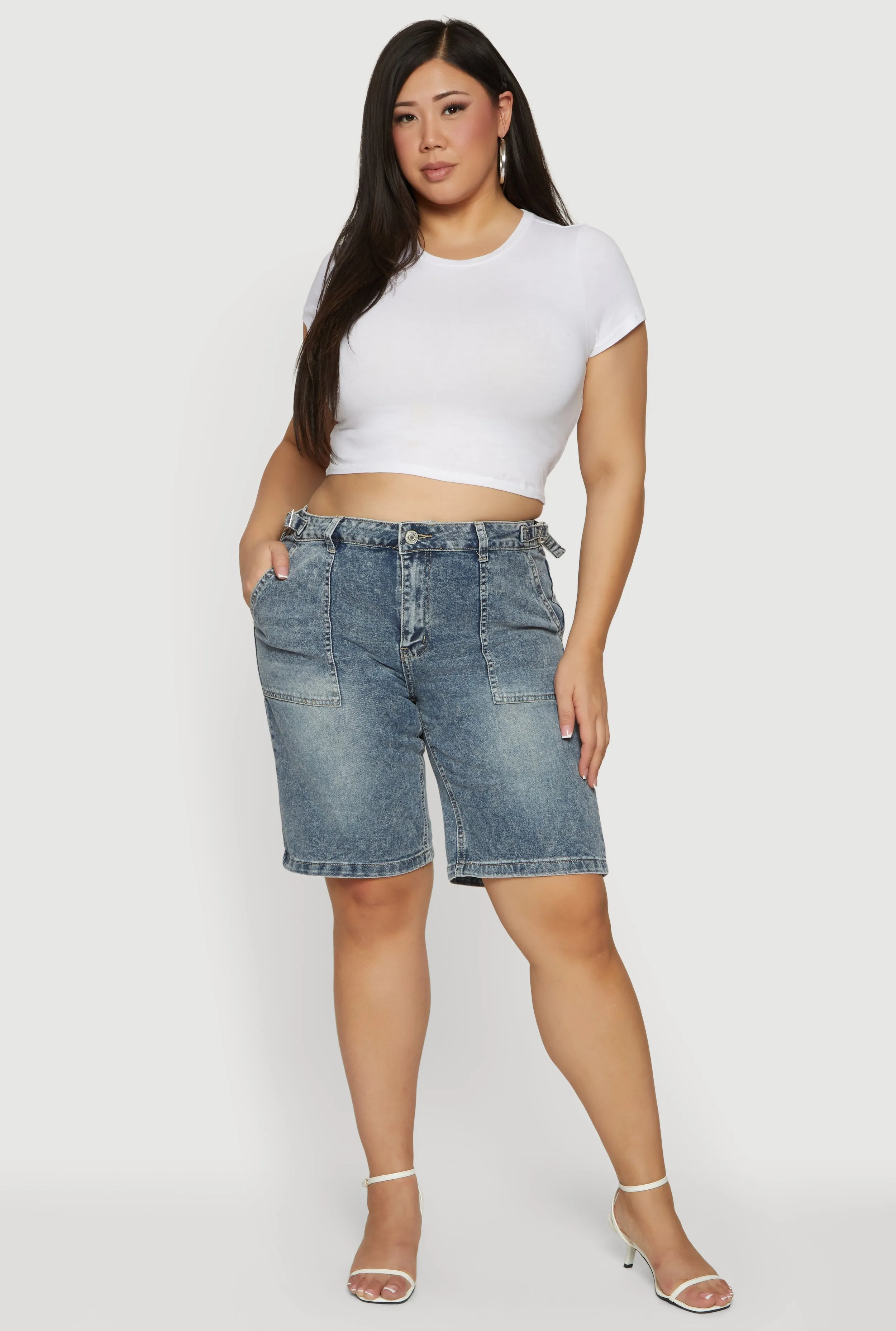 Plus Size Acid Wash Bermuda Shorts sold by Rainbow