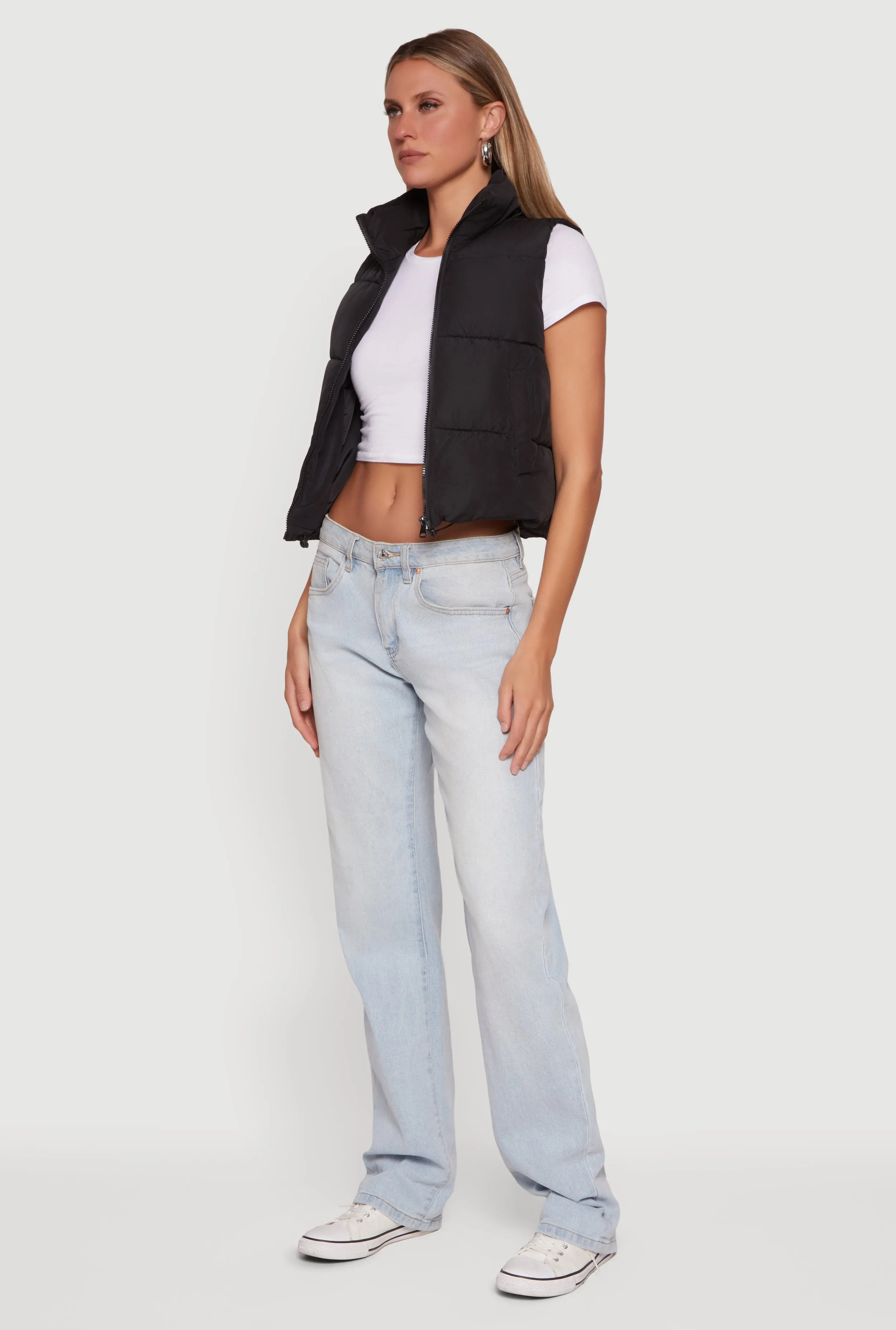 Almost Famous Solid Mock Neck Zip Front Puffer Vest sold by Rainbow product image thumbnail 3