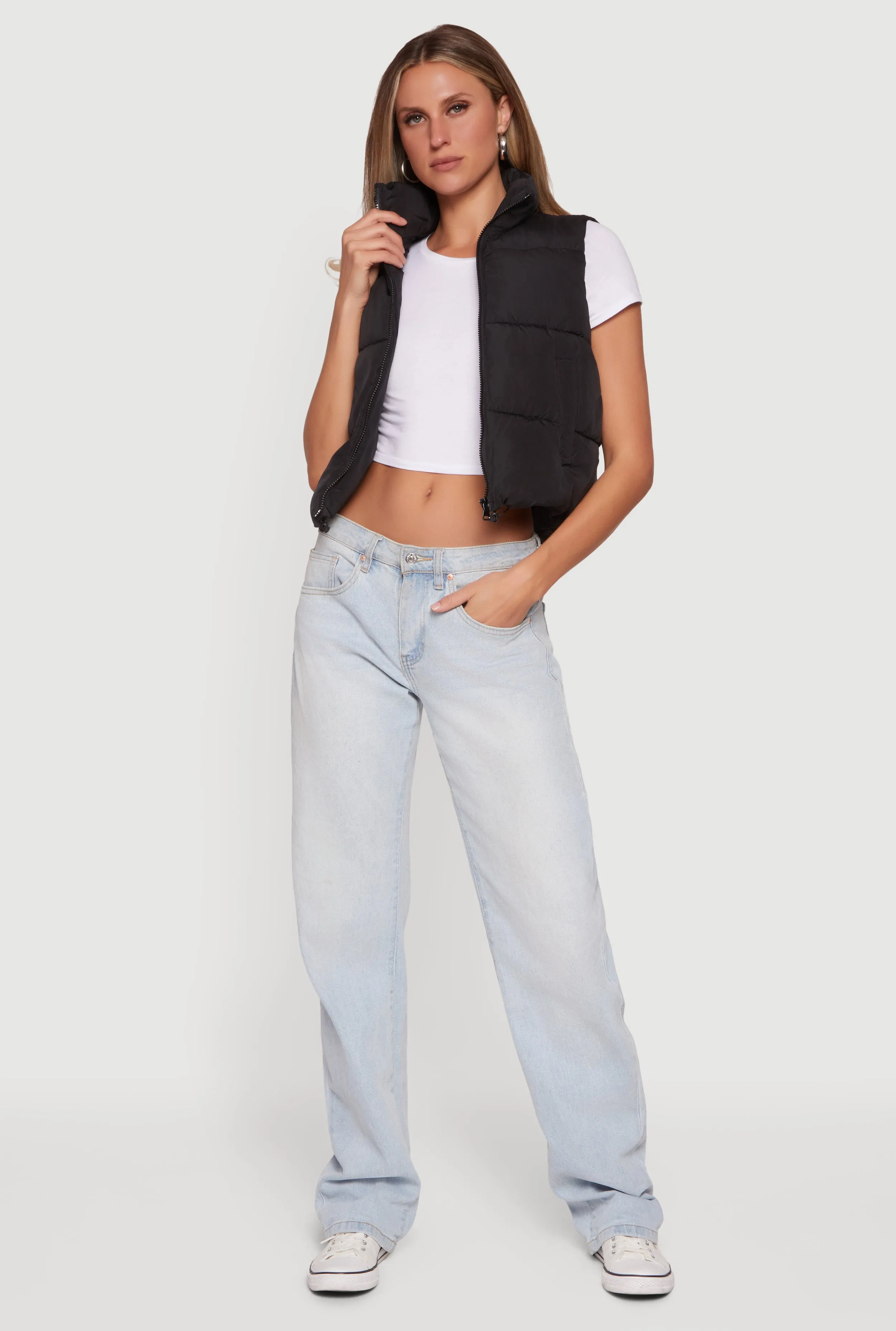 Almost Famous Solid Mock Neck Zip Front Puffer Vest sold by Rainbow