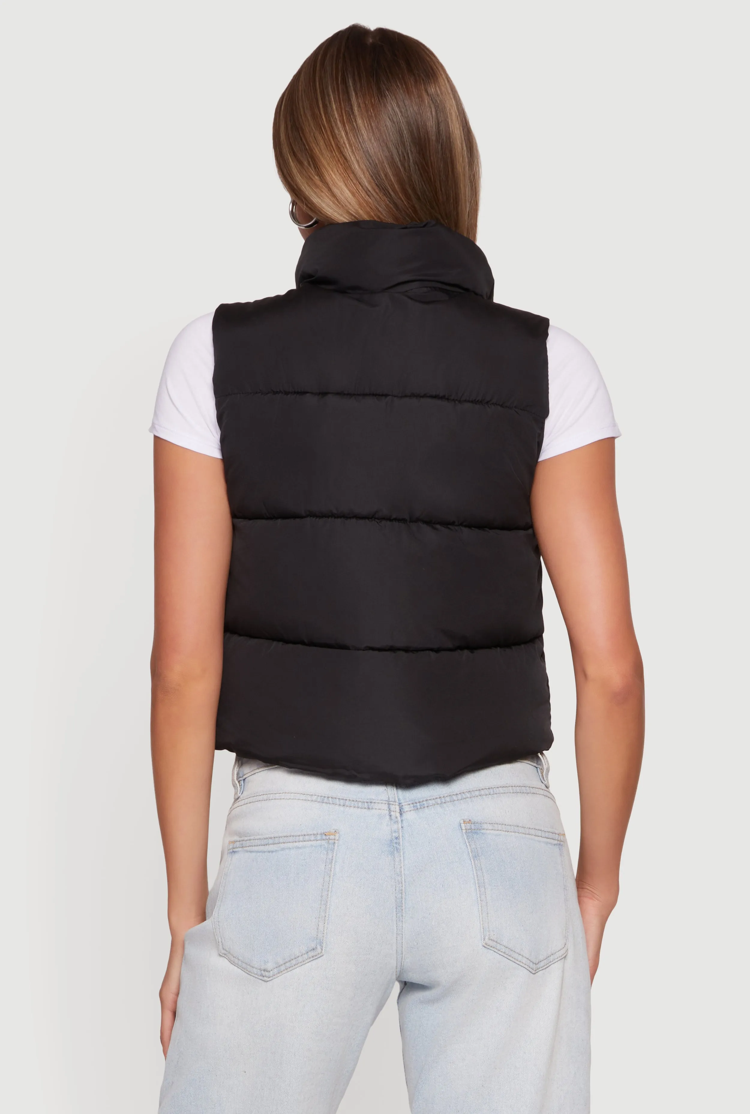 Almost Famous Solid Mock Neck Zip Front Puffer Vest sold by Rainbow product image thumbnail 5
