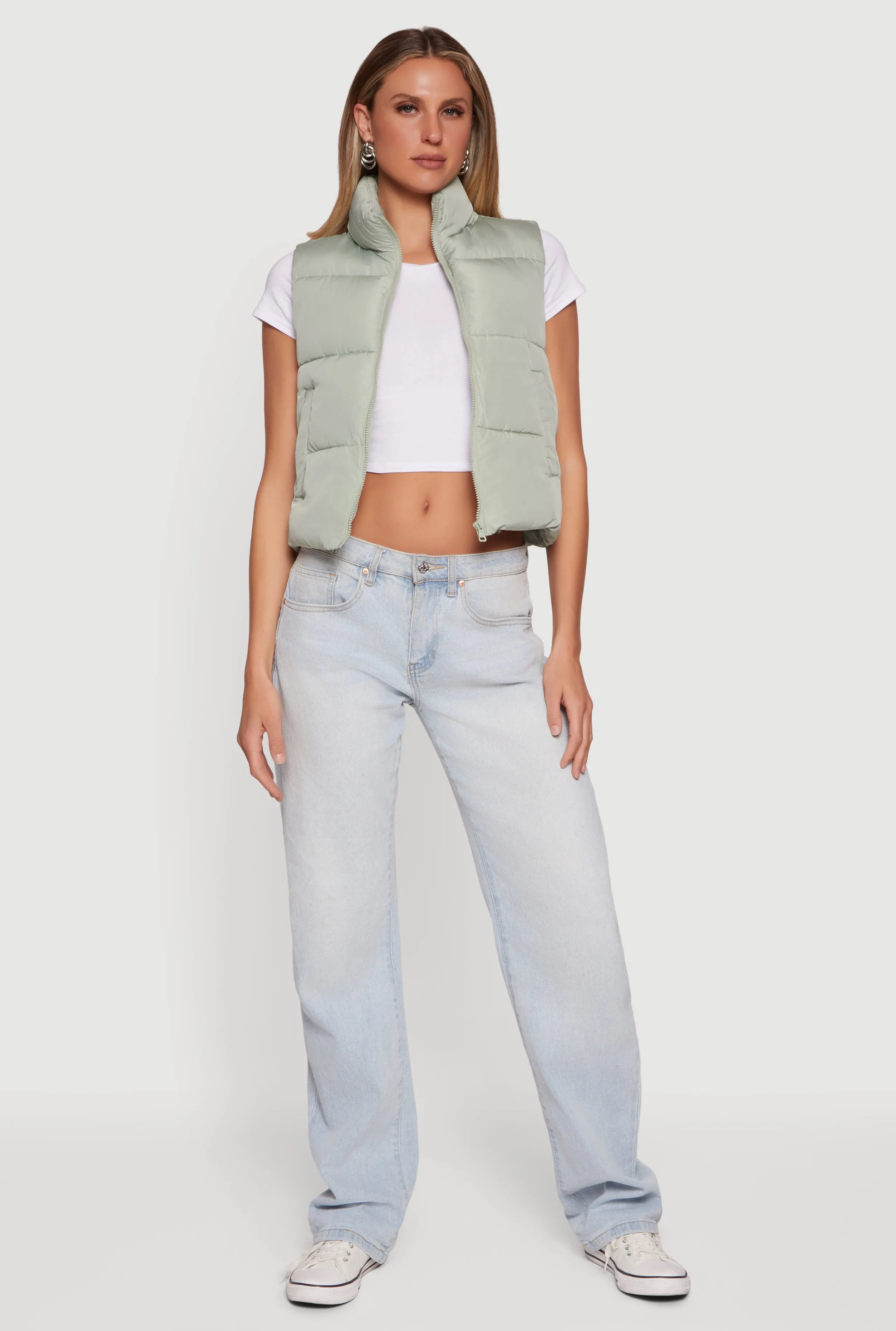 Almost Famous Solid Mock Neck Zip Front Puffer Vest sold by Rainbow