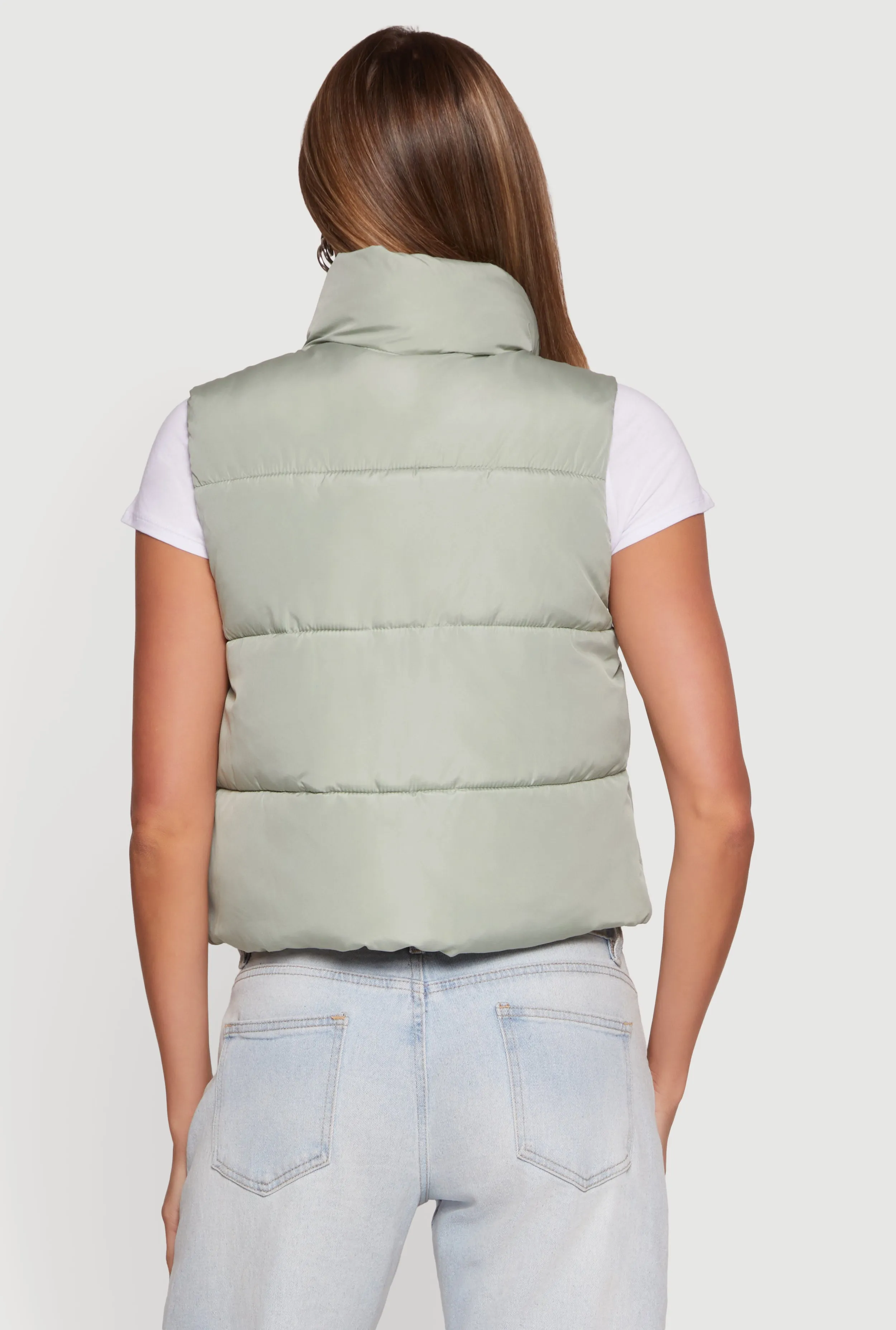 Almost Famous Solid Mock Neck Zip Front Puffer Vest sold by Rainbow product image thumbnail 5