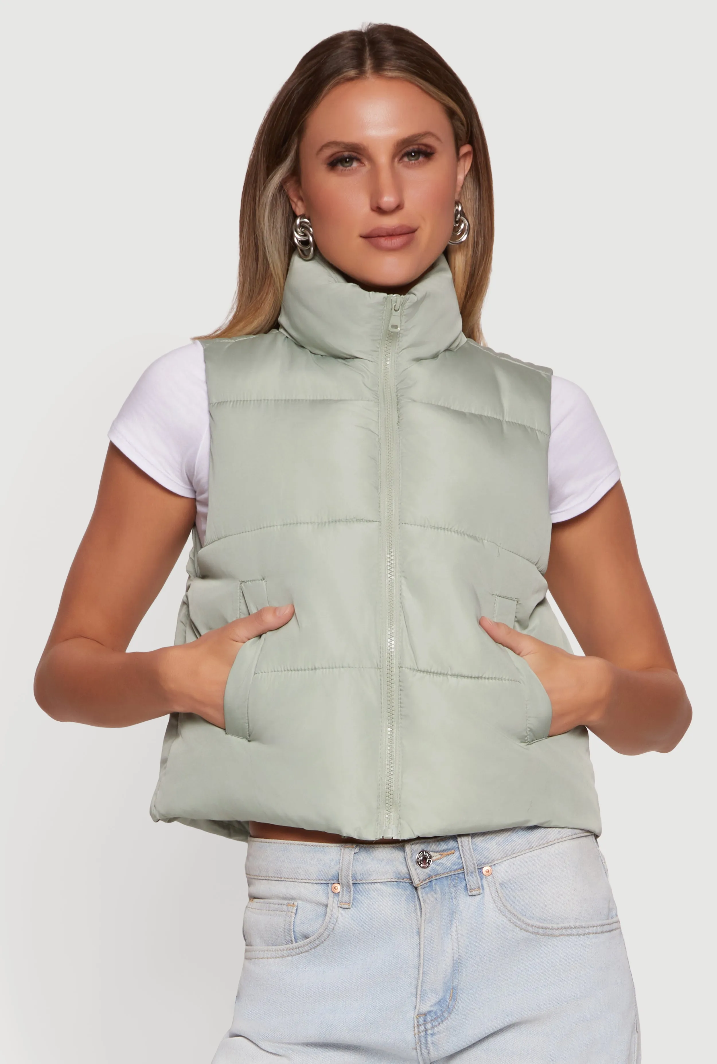 Almost Famous Solid Mock Neck Zip Front Puffer Vest sold by Rainbow product image thumbnail 2