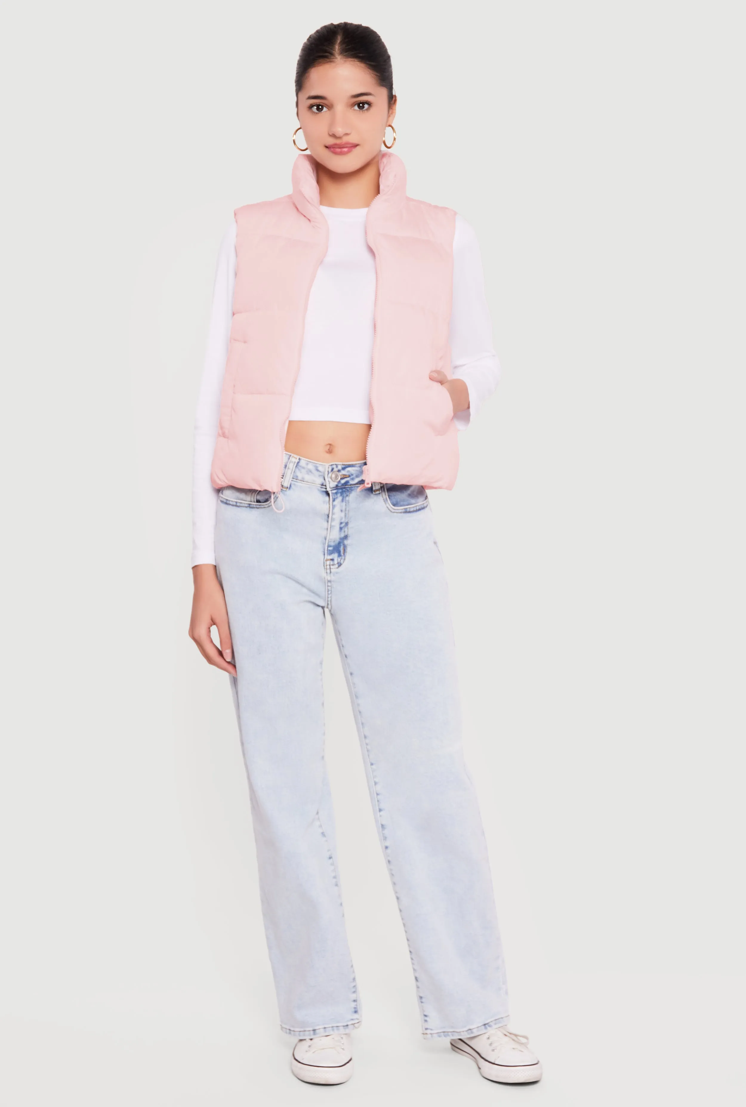 Almost Famous Solid Mock Neck Zip Front Puffer Vest sold by Rainbow