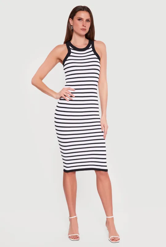 Striped Ribbed Knit Racerback Tank Midi Dress sold by Rainbow