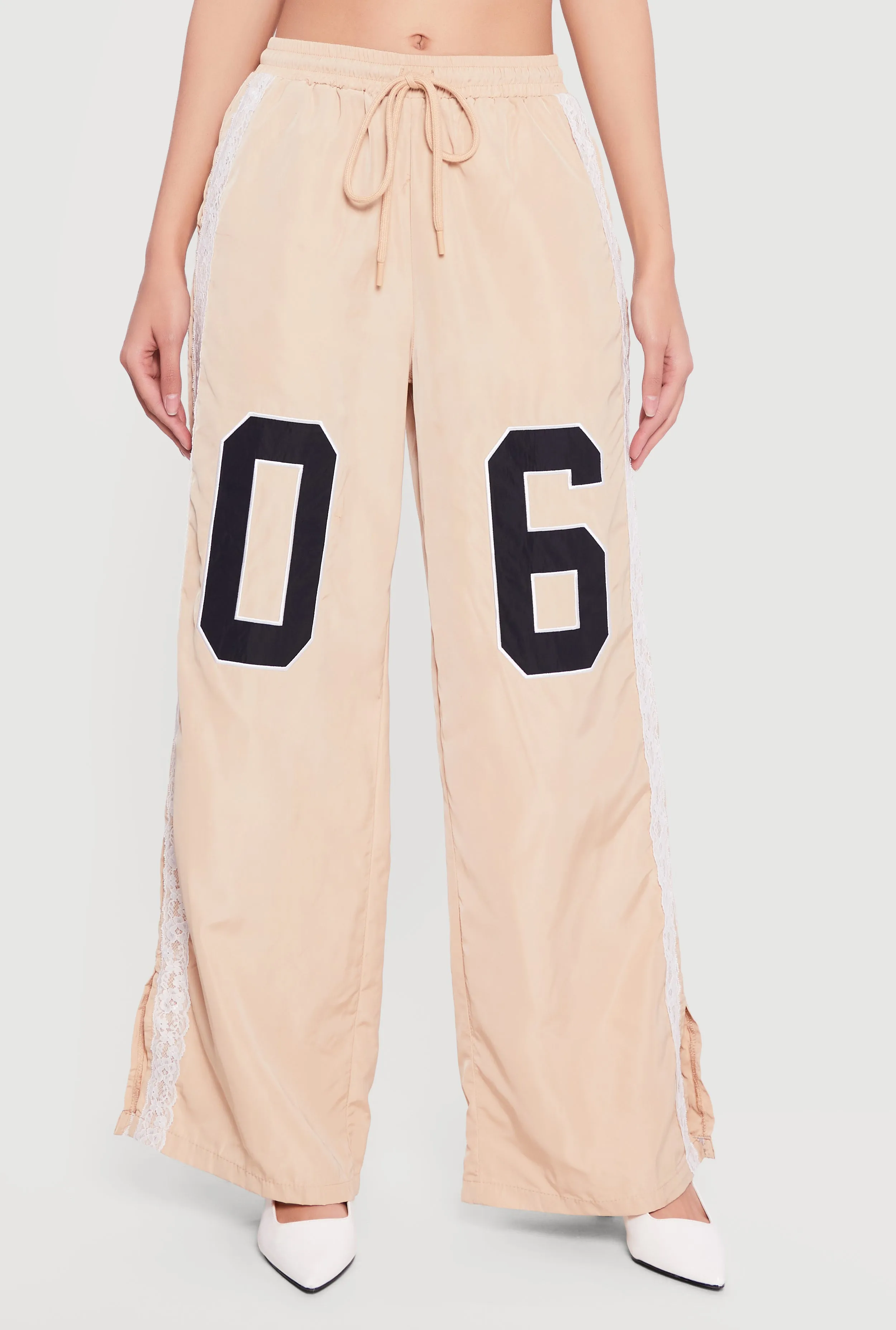 Drawstring Waist Lace Detail Graphic Wide Leg Pants sold by Rainbow product image thumbnail 3